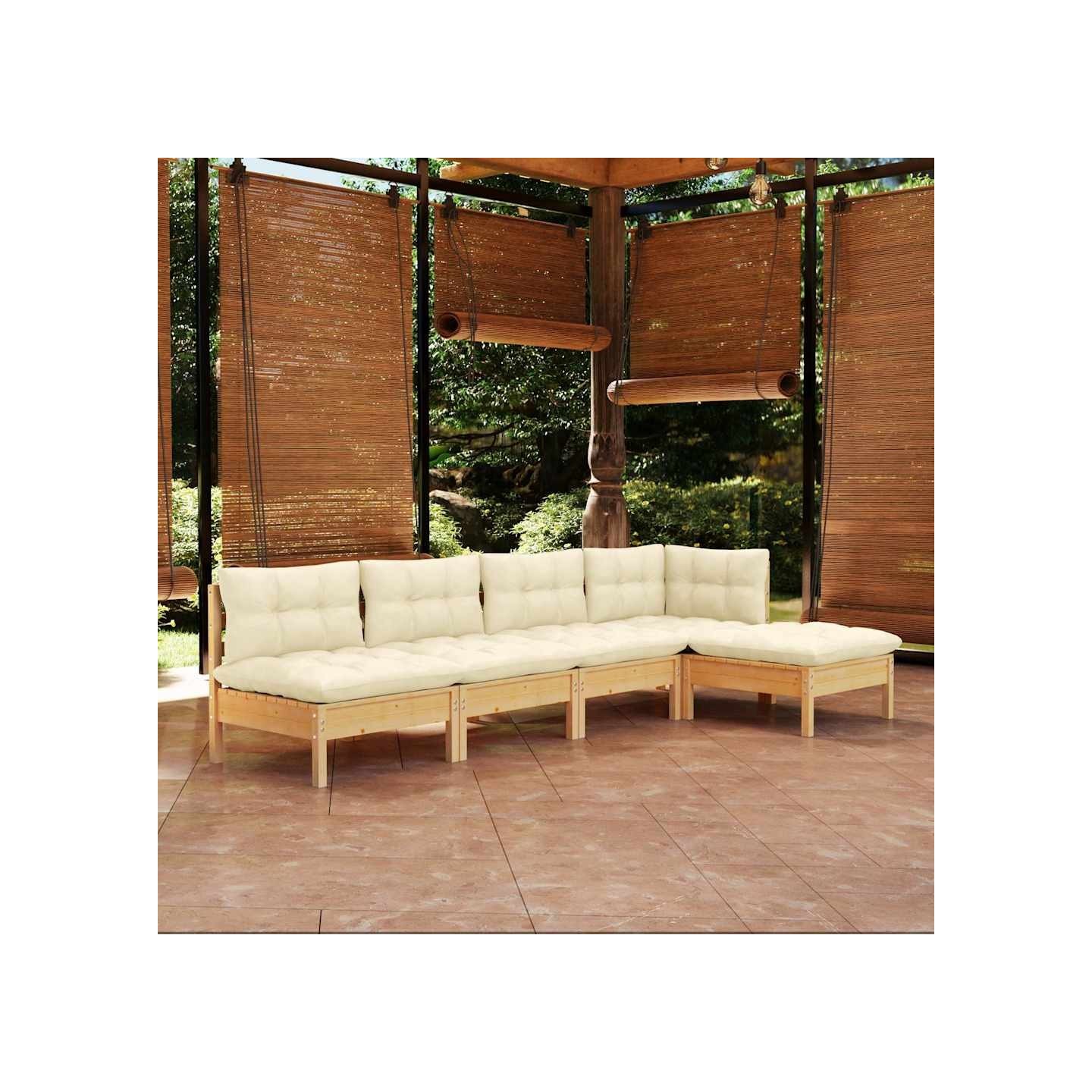 Salon de jardin 5 pcs avec coussins crème bois de pin