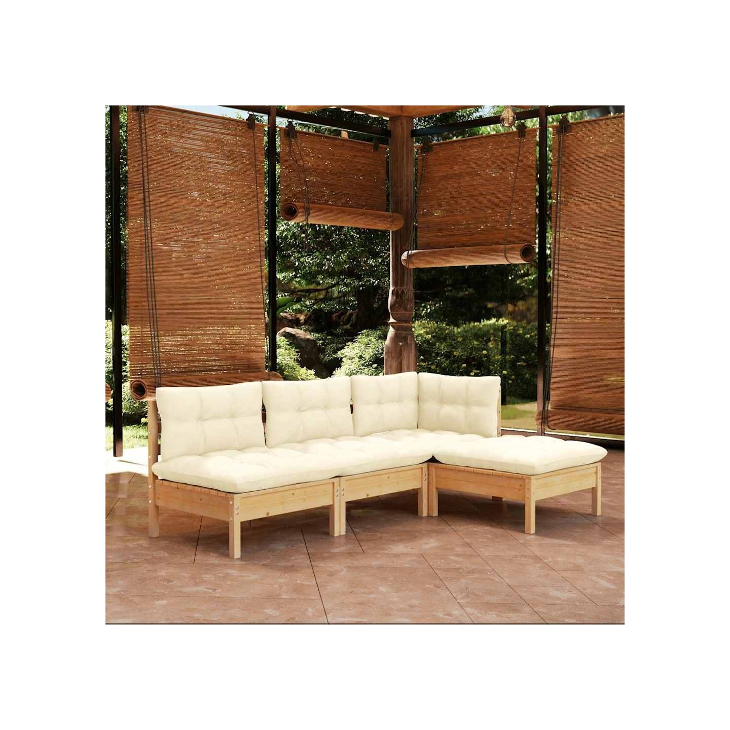 Salon de jardin 4 pcs avec coussins crème Bois de pin