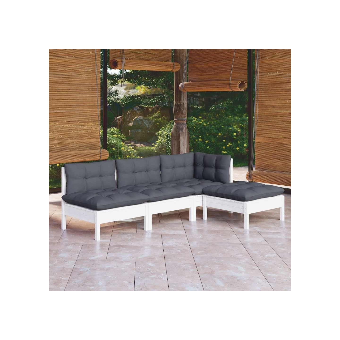 Salon de jardin 4 pcs avec coussins blanc bois de pin