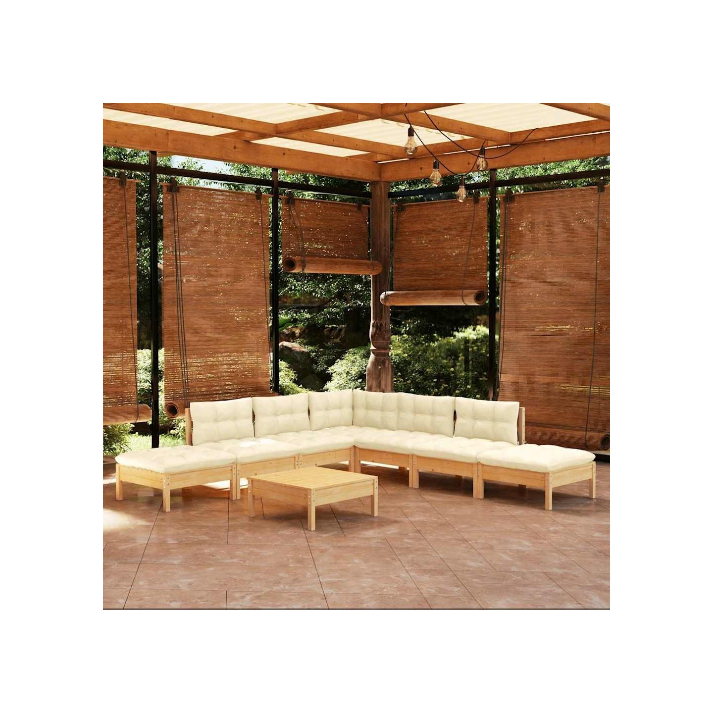 Salon de jardin 8 pcs avec coussins crème Bois de pin