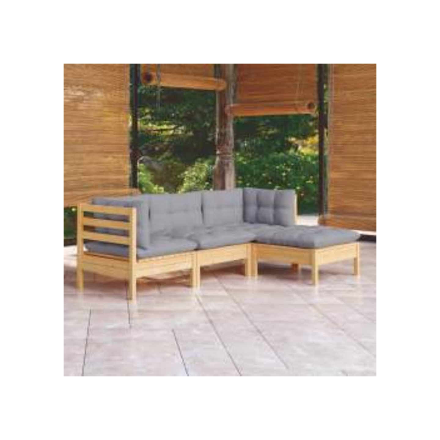 Salon de jardin 4 pcs avec coussins gris Bois de pin
