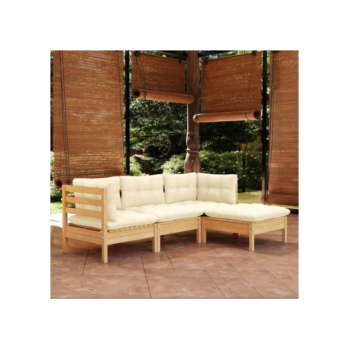 Salon de jardin 4 pcs avec coussins crème Bois de pin