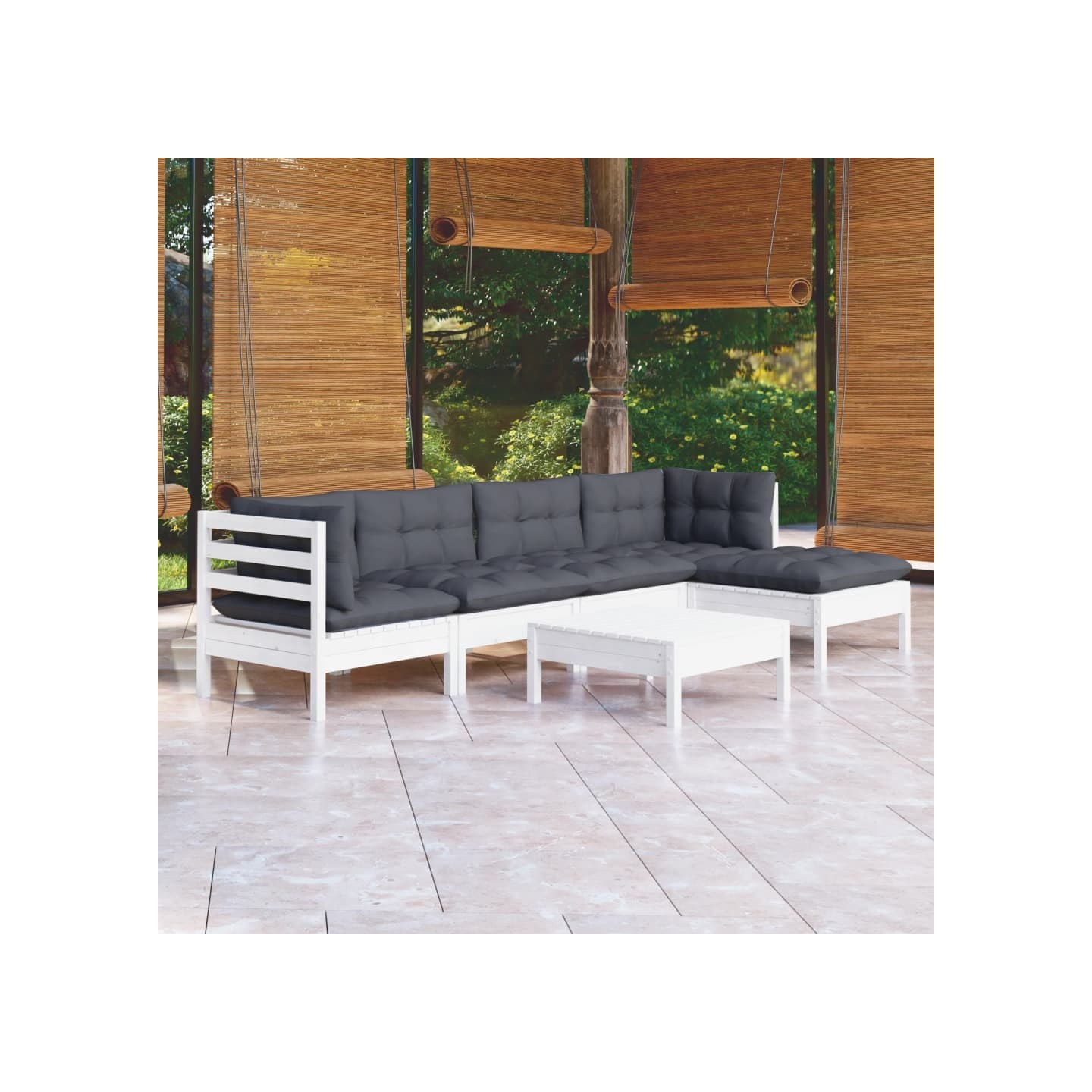 Salon de jardin 6 pcs avec coussins blanc bois de pin