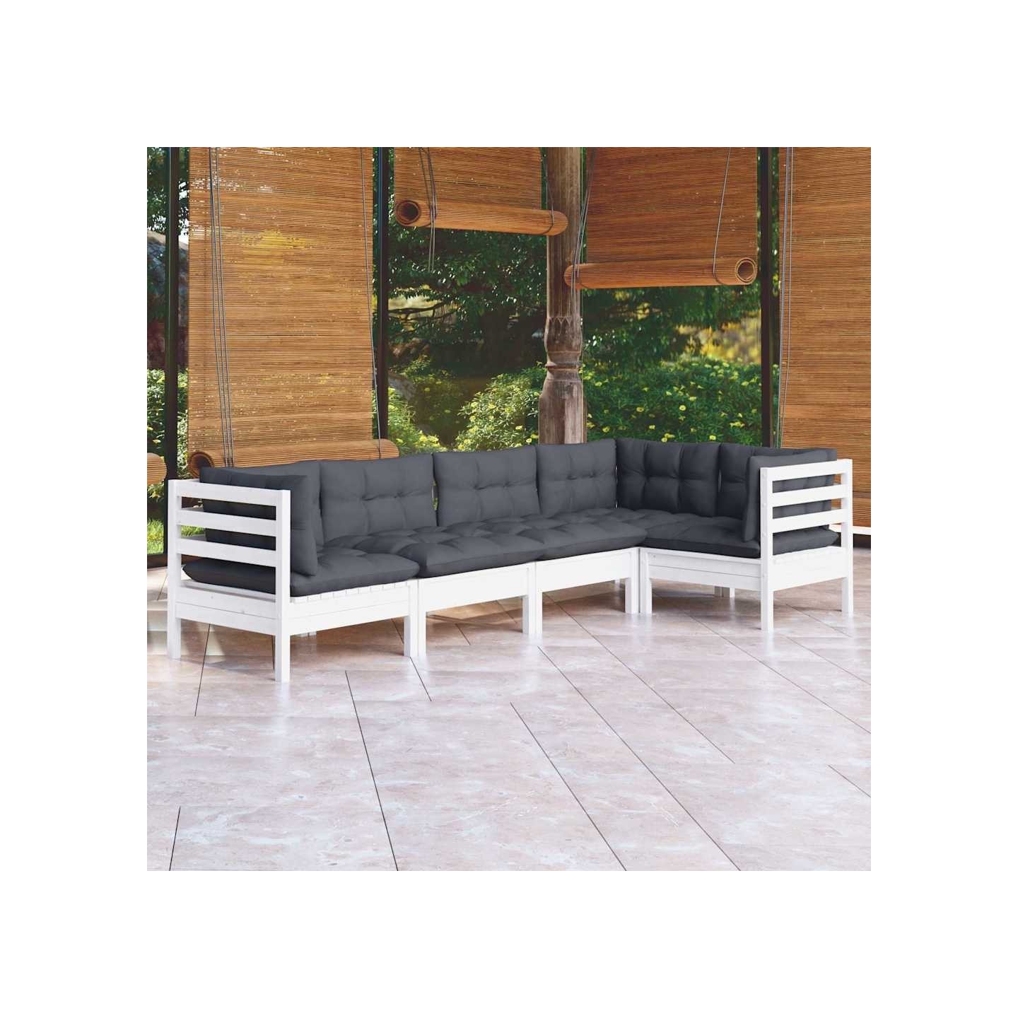 Salon de jardin 5 pcs avec coussins blanc bois de pin