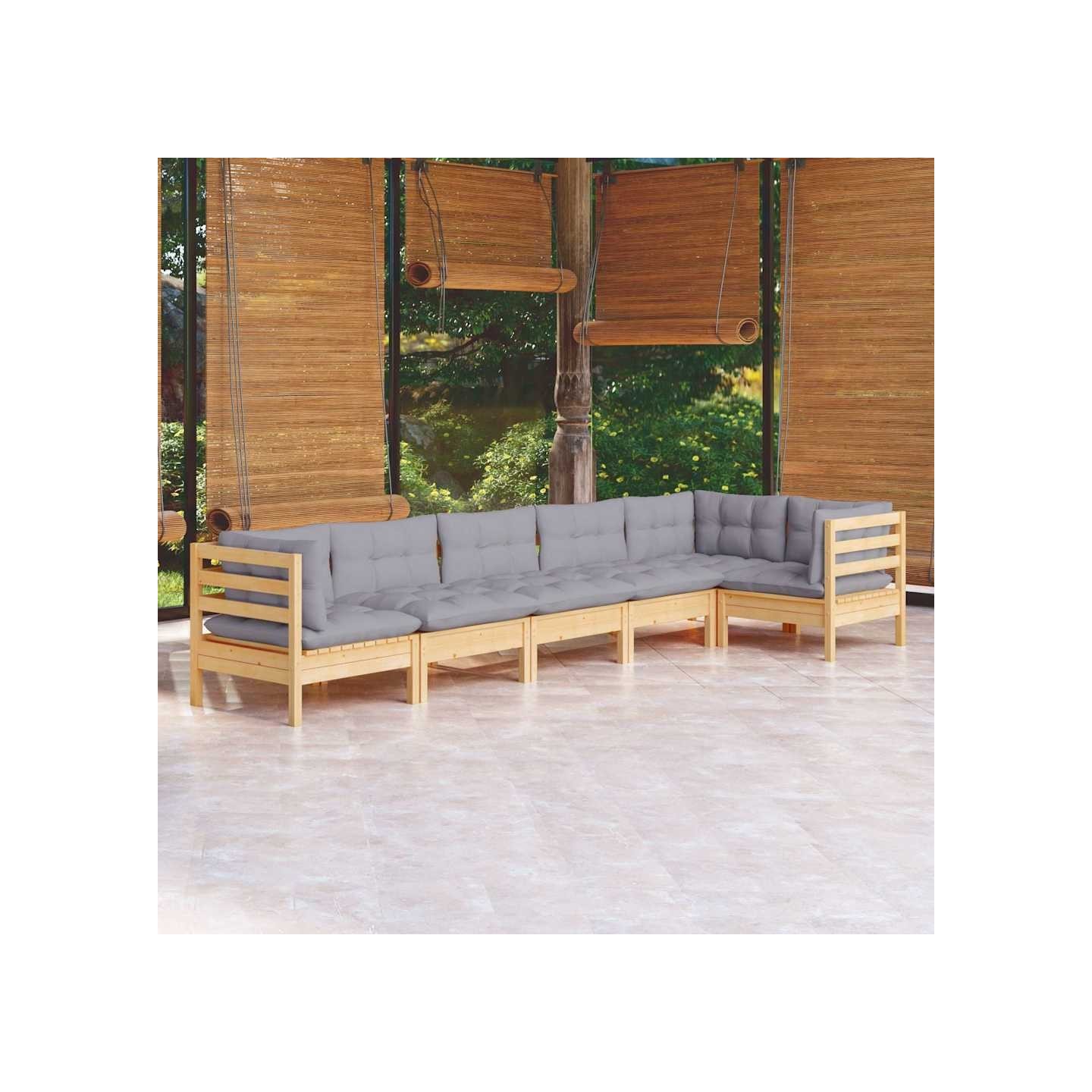Salon de jardin 6 pcs avec coussins gris bois de pin