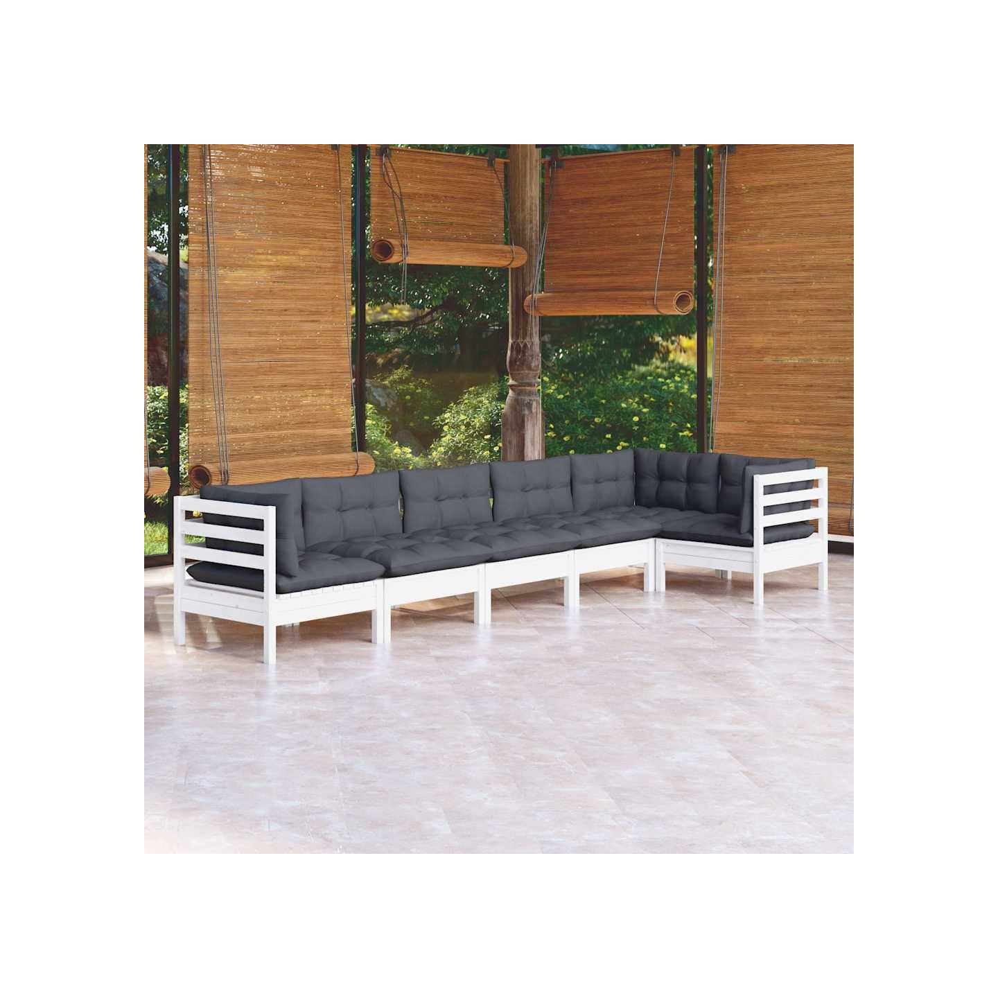 Salon de jardin 6 pcs avec coussins blanc bois de pin