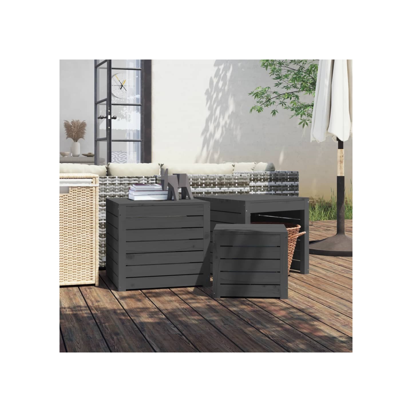 Ensemble de boîtes de jardin 3 pcs gris bois de pin massif