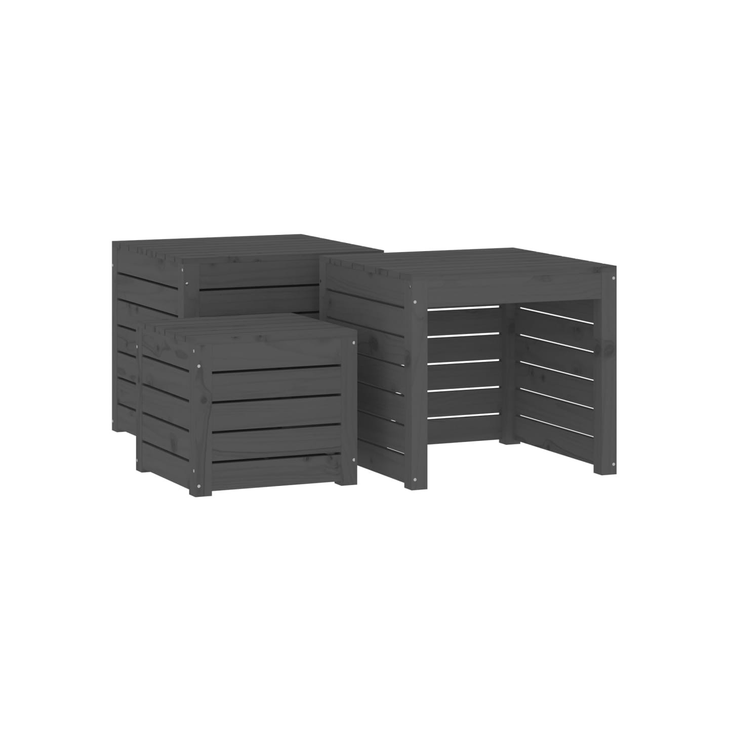 Ensemble de boîtes de jardin 3 pcs gris bois de pin massif