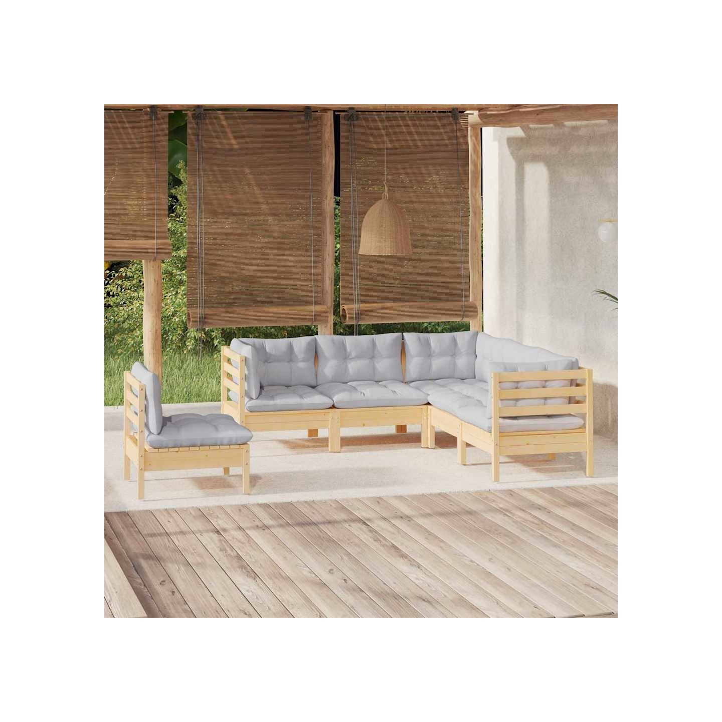 Salon de jardin 5 pcs avec coussins gris bois de pin
