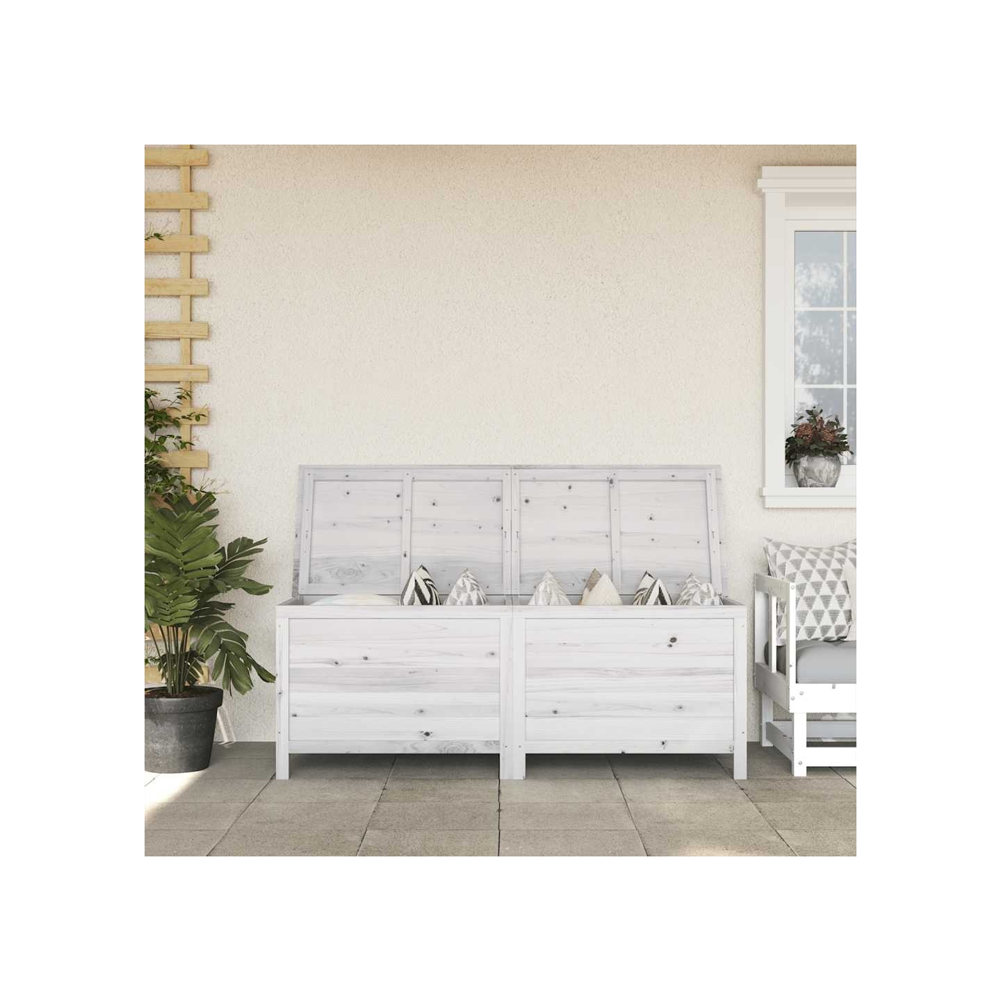 Boîte de rangement jardin blanc 150x50x56,5cm bois massif sapin