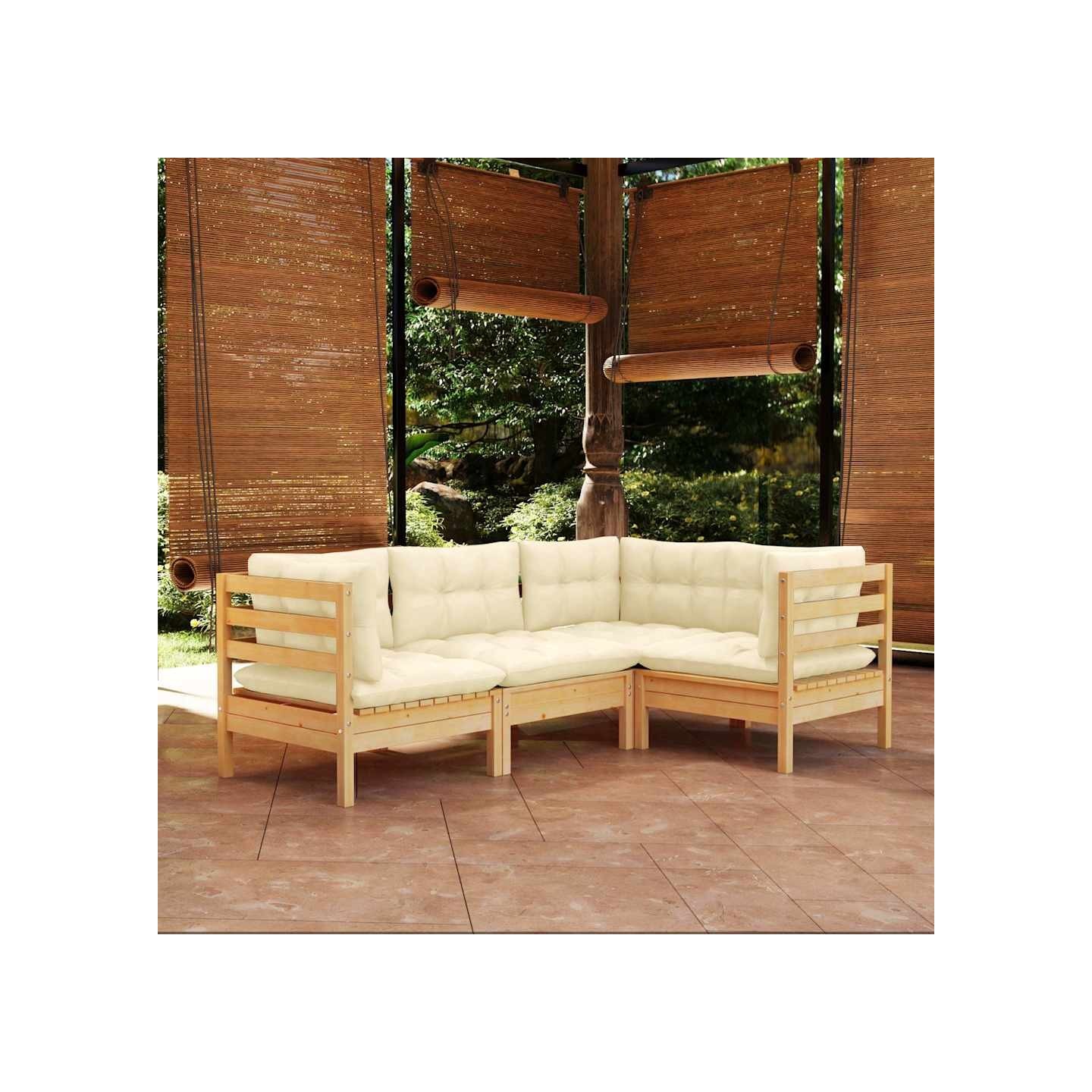 Salon de jardin 4 pcs avec coussins crème Bois de pin