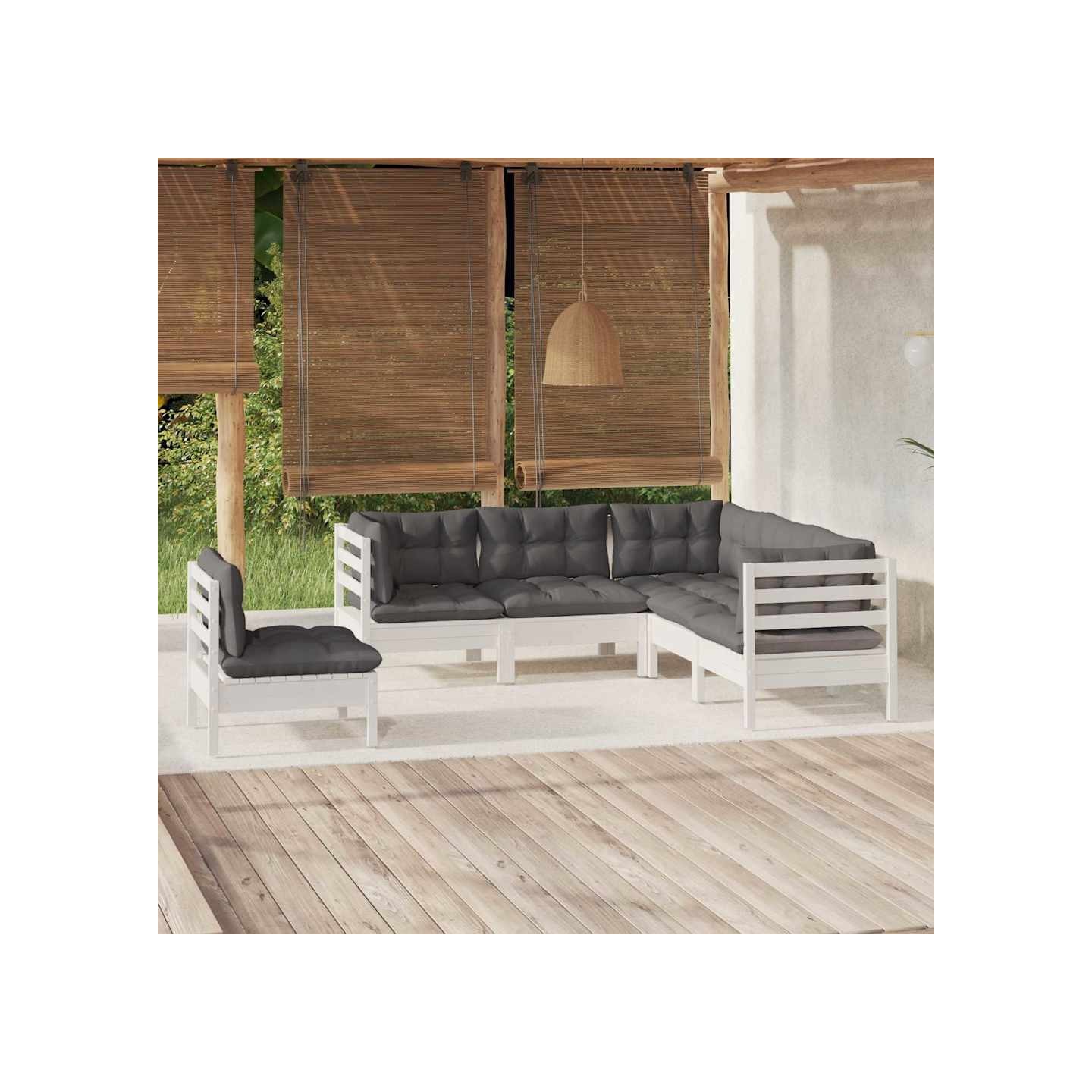 Salon de jardin 5 pcs avec coussins blanc bois de pin