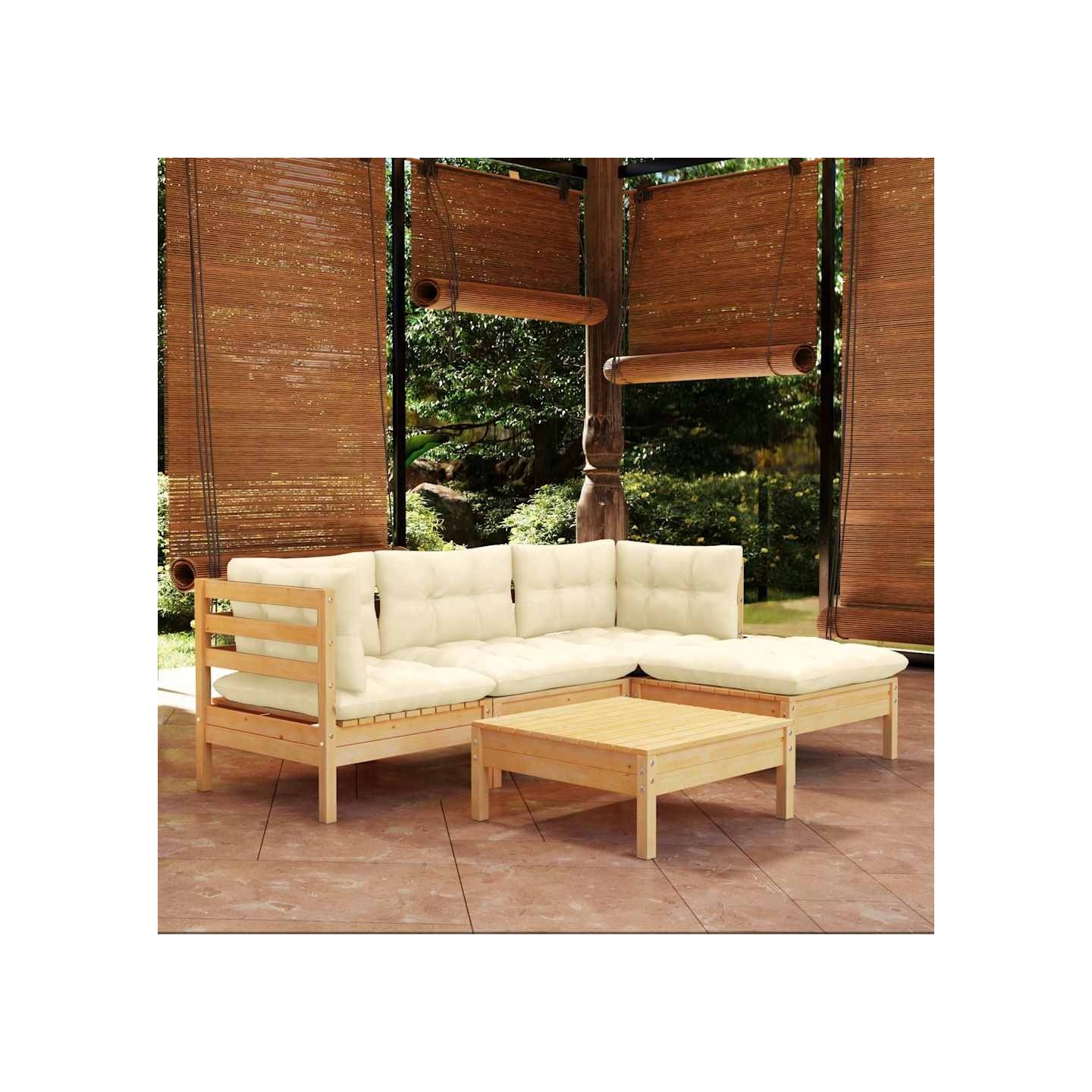 Salon de jardin 5 pcs avec coussins crème bois de pin