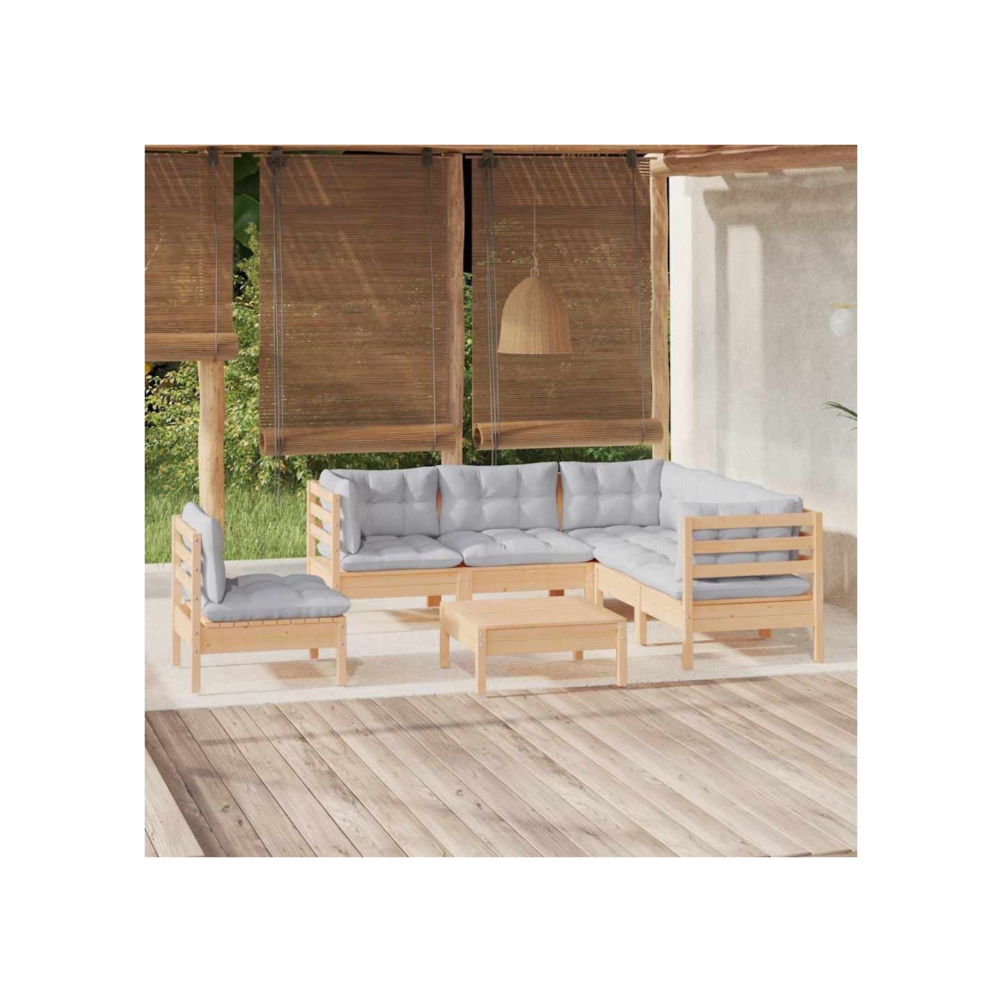 Salon de jardin 6 pcs avec coussins gris bois de pin