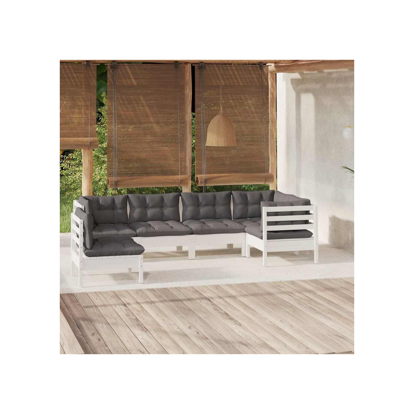 Salon de jardin 6 pcs avec coussins blanc bois de pin