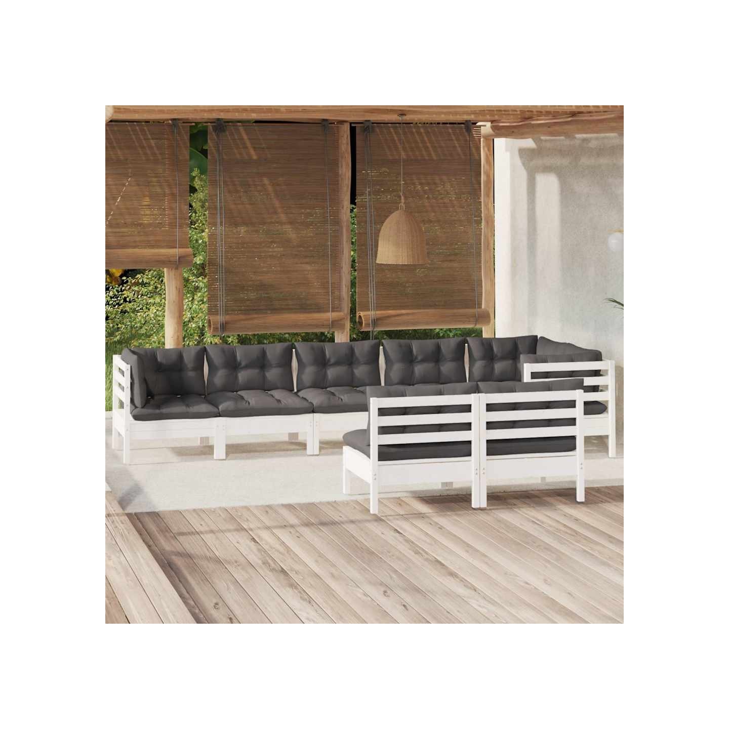 Salon de jardin 8 pcs avec coussins blanc bois de pin massif