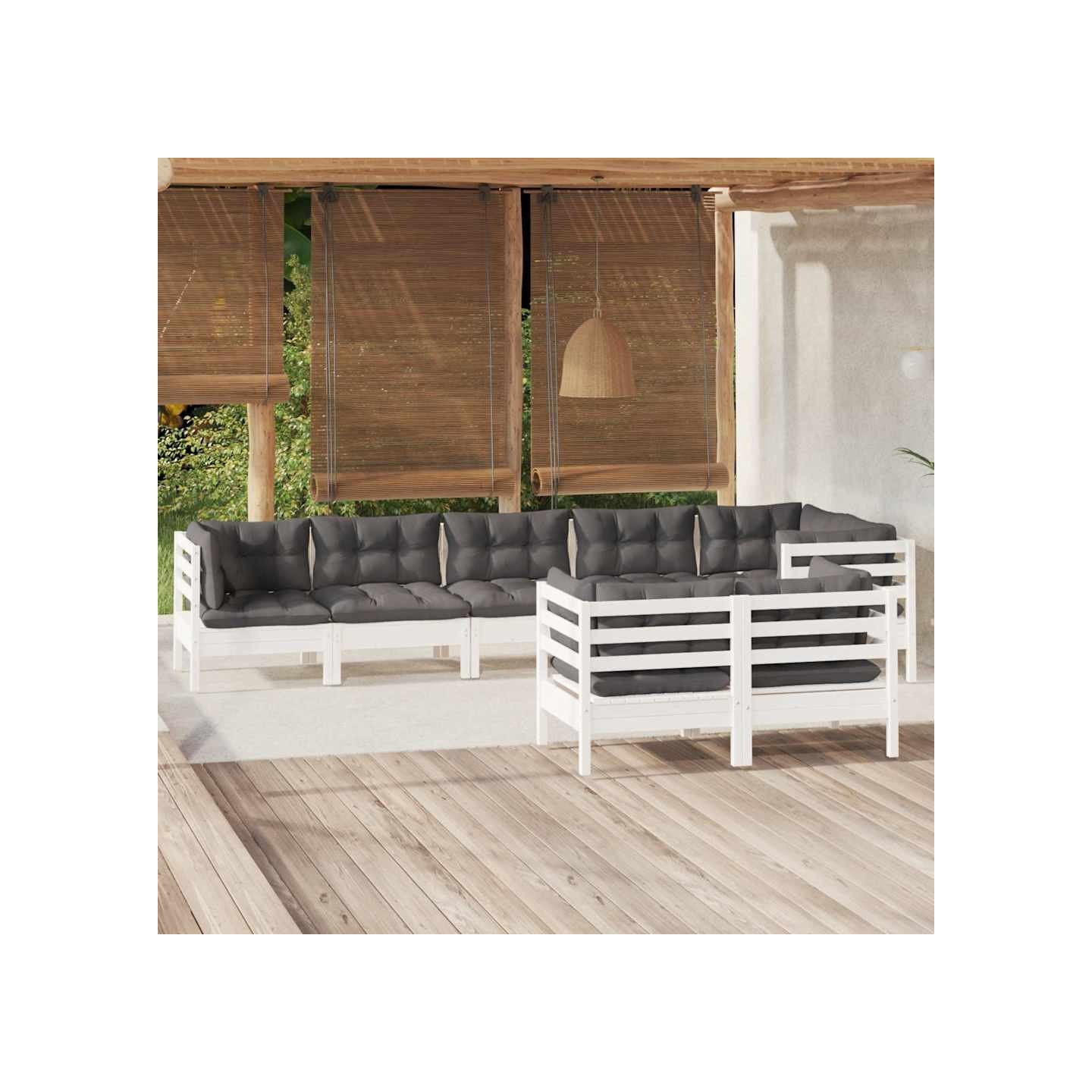 Salon de jardin 8 pcs avec coussins blanc bois de pin massif