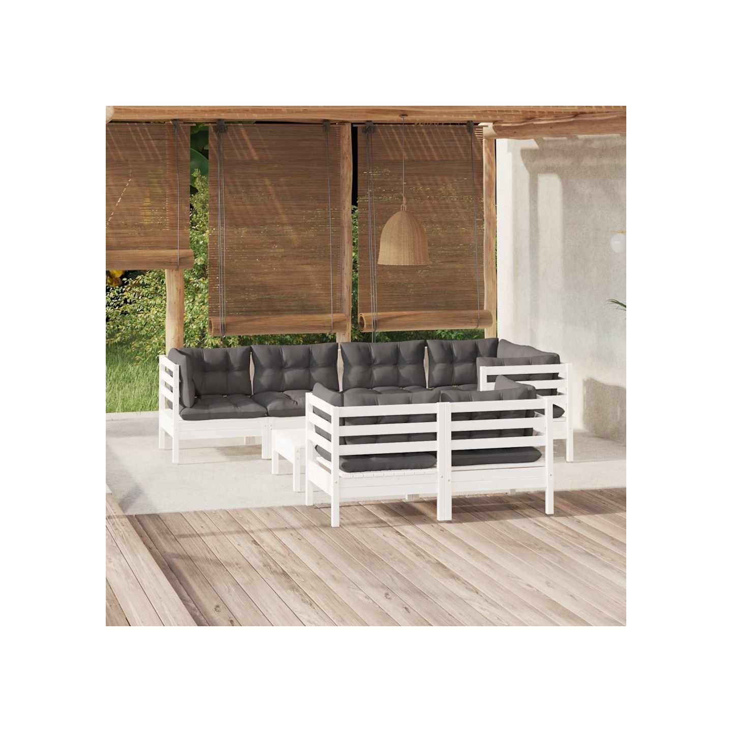 Salon de jardin 8 pcs avec coussins blanc bois de pin massif