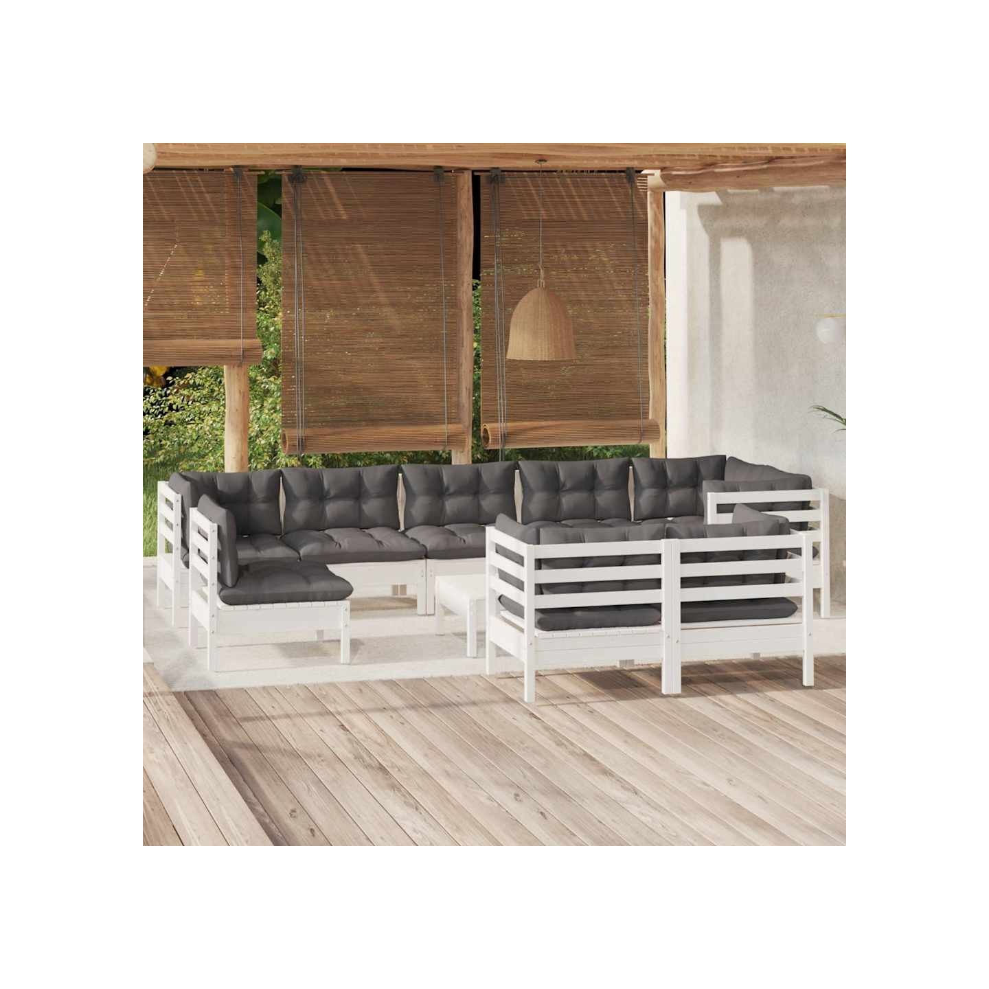 Salon de jardin 10 pcs avec coussins blanc bois de pin massif