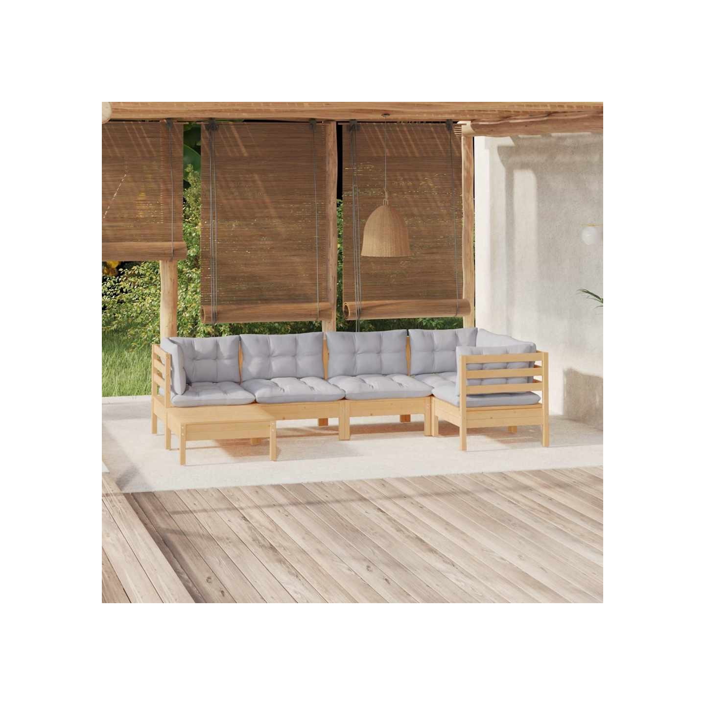 Salon de jardin 6 pcs avec coussins gris Bois de pin massif