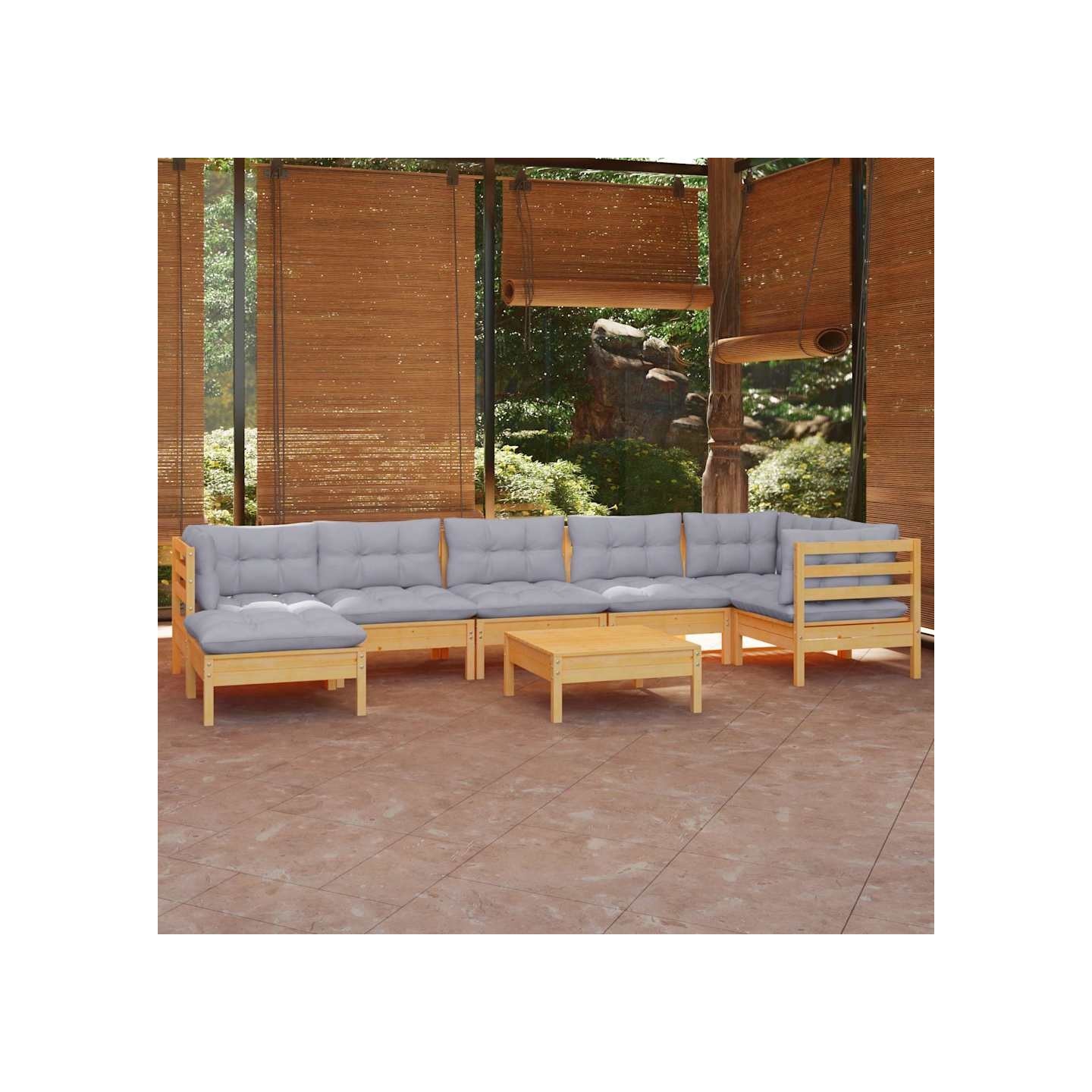 Salon de jardin 8 pcs avec coussins gris Bois de pin massif