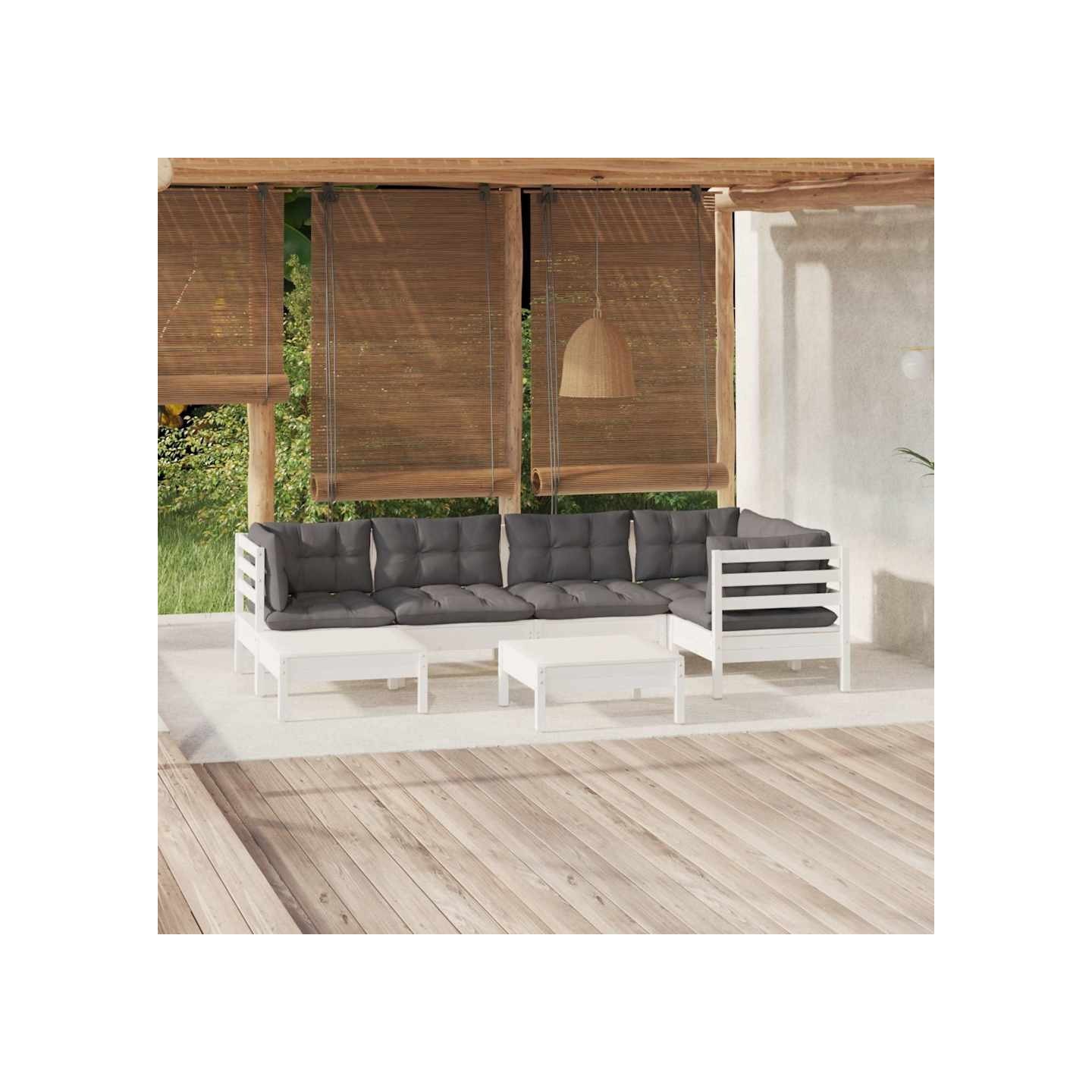 Salon de jardin 7 pcs avec coussins blanc bois de pin massif