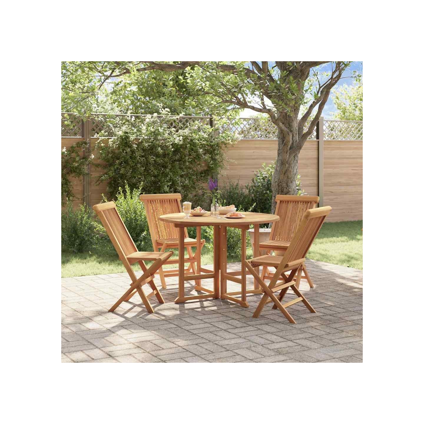 Mobilier à dîner d'extérieur pliable 5 pcs Bois solide de teck