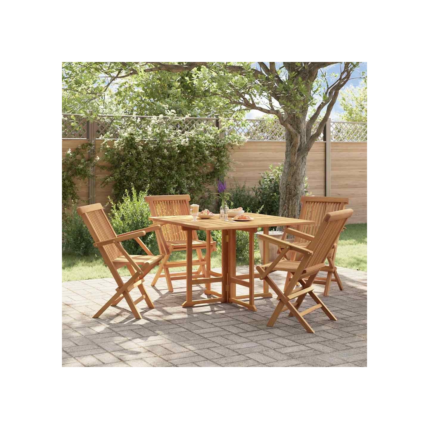 Ensemble à manger d'extérieur pliable 5 pcs Bois solide de teck