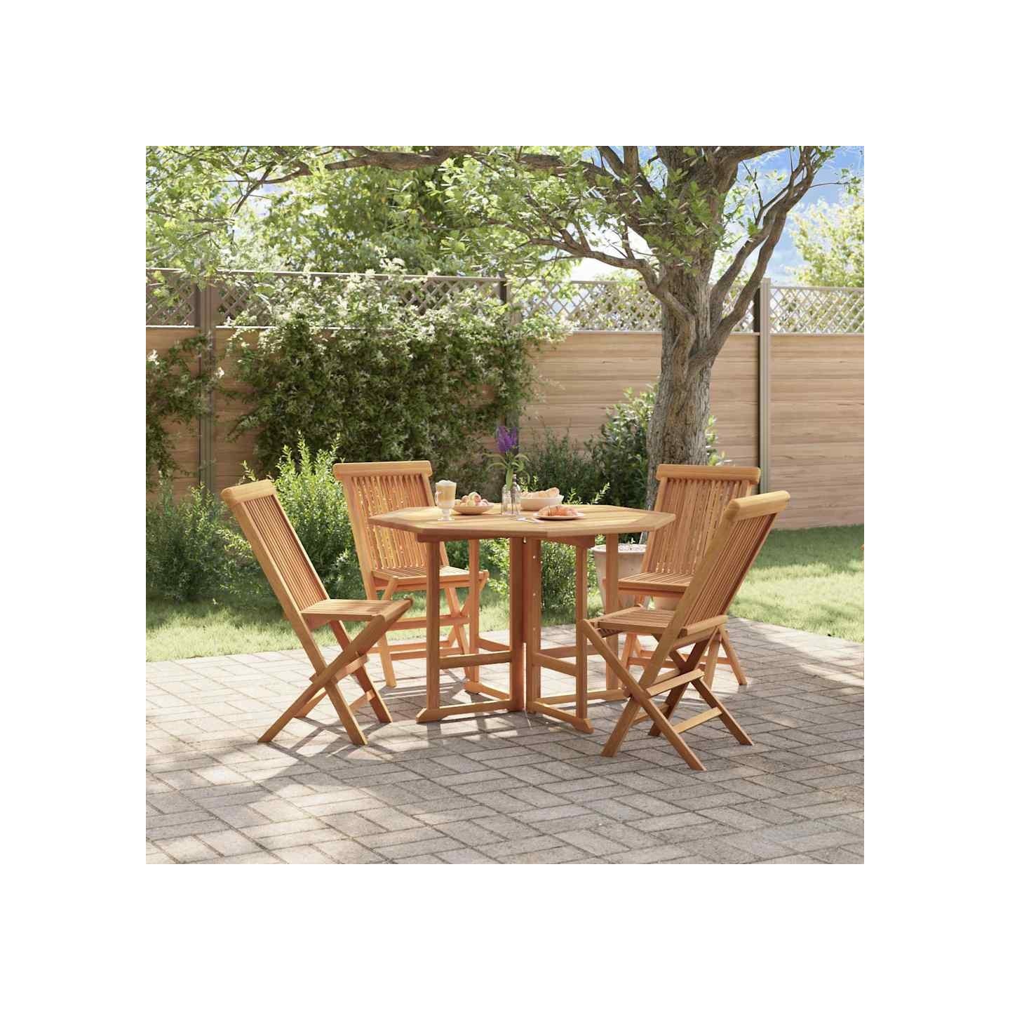 Ensemble à dîner d'extérieur pliable 5 pcs Bois solide de teck
