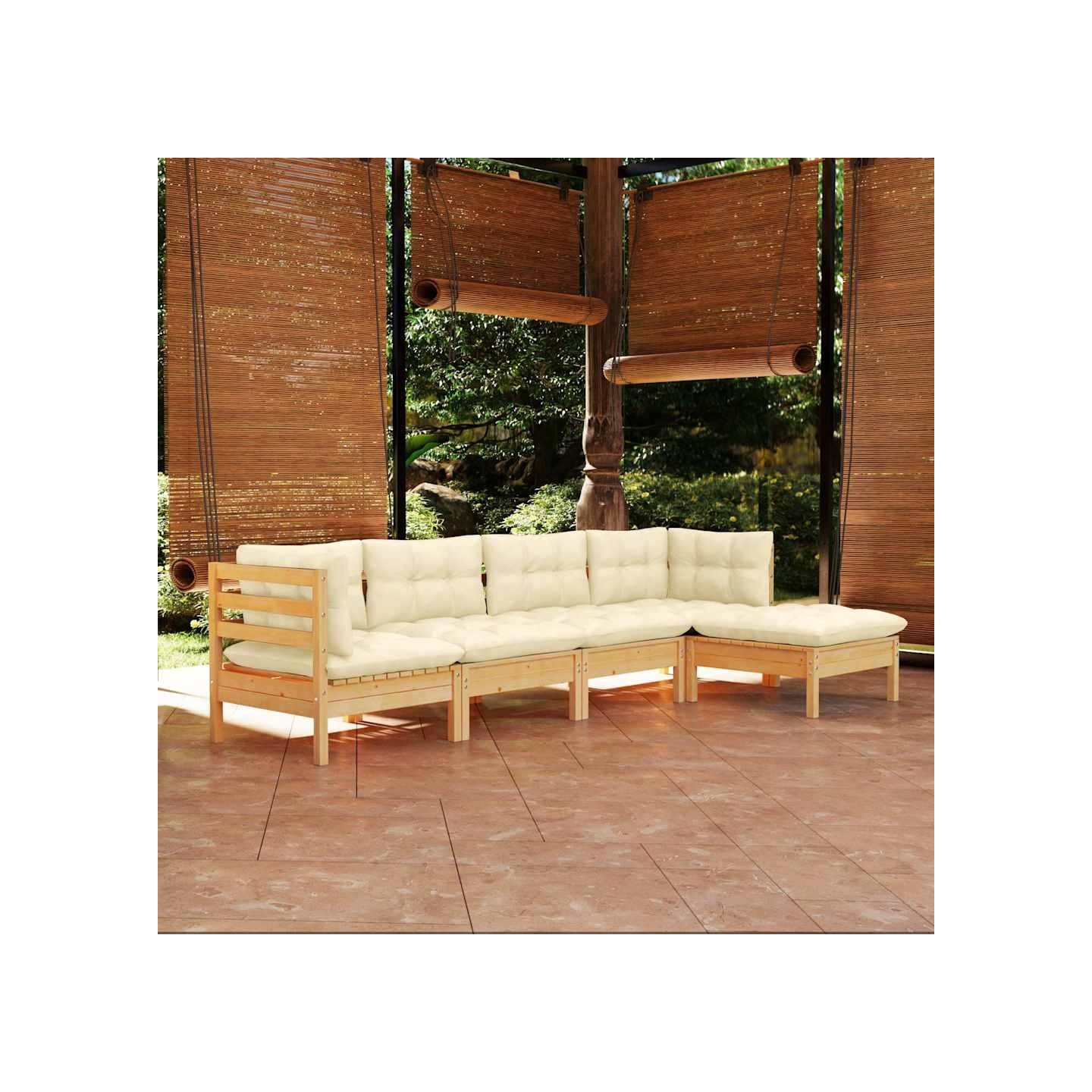 Salon de jardin 5 pcs avec coussins crème bois de pin