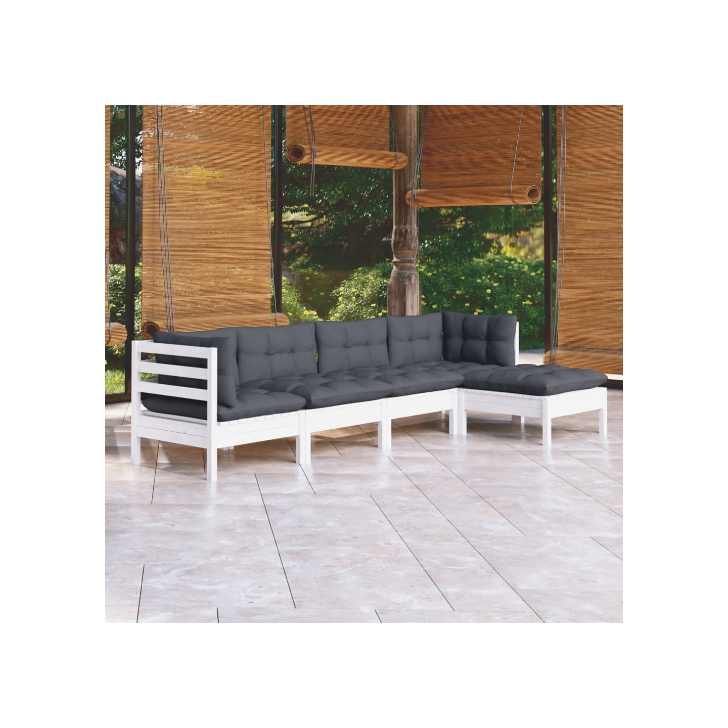 Salon de jardin 5 pcs avec coussins blanc bois de pin