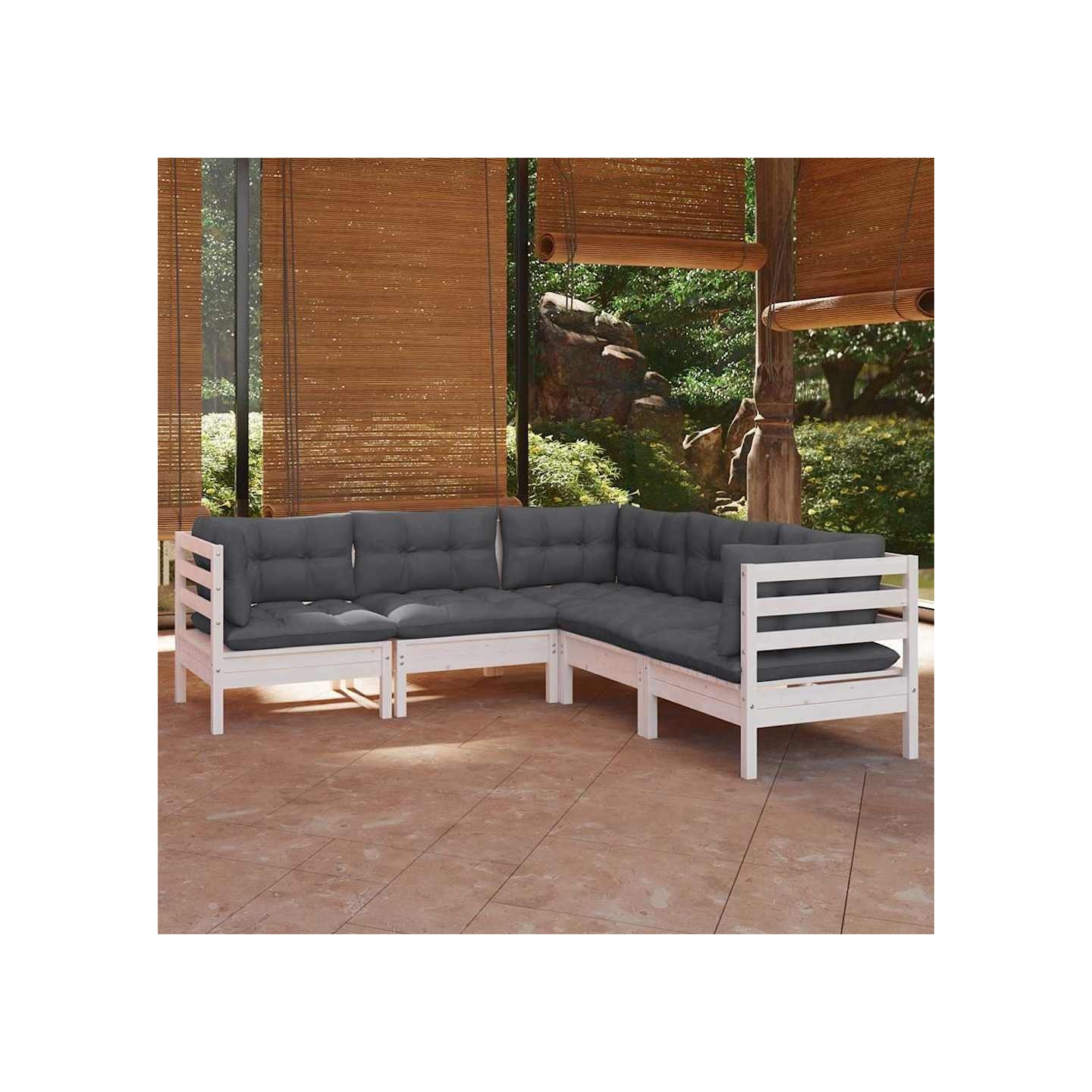 Salon de jardin 5 pcs avec coussins blanc bois de pin solide
