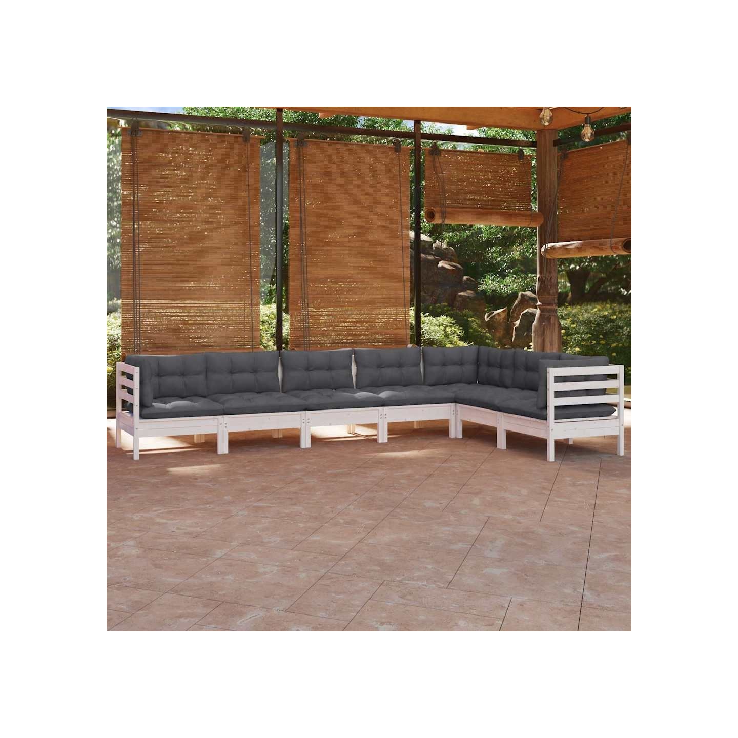 Salon de jardin 7 pcs avec coussins blanc bois de pin massif