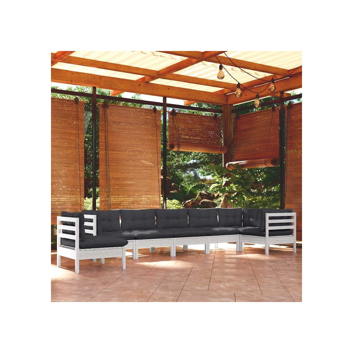 Salon de jardin 8 pcs avec coussins blanc bois de pin massif