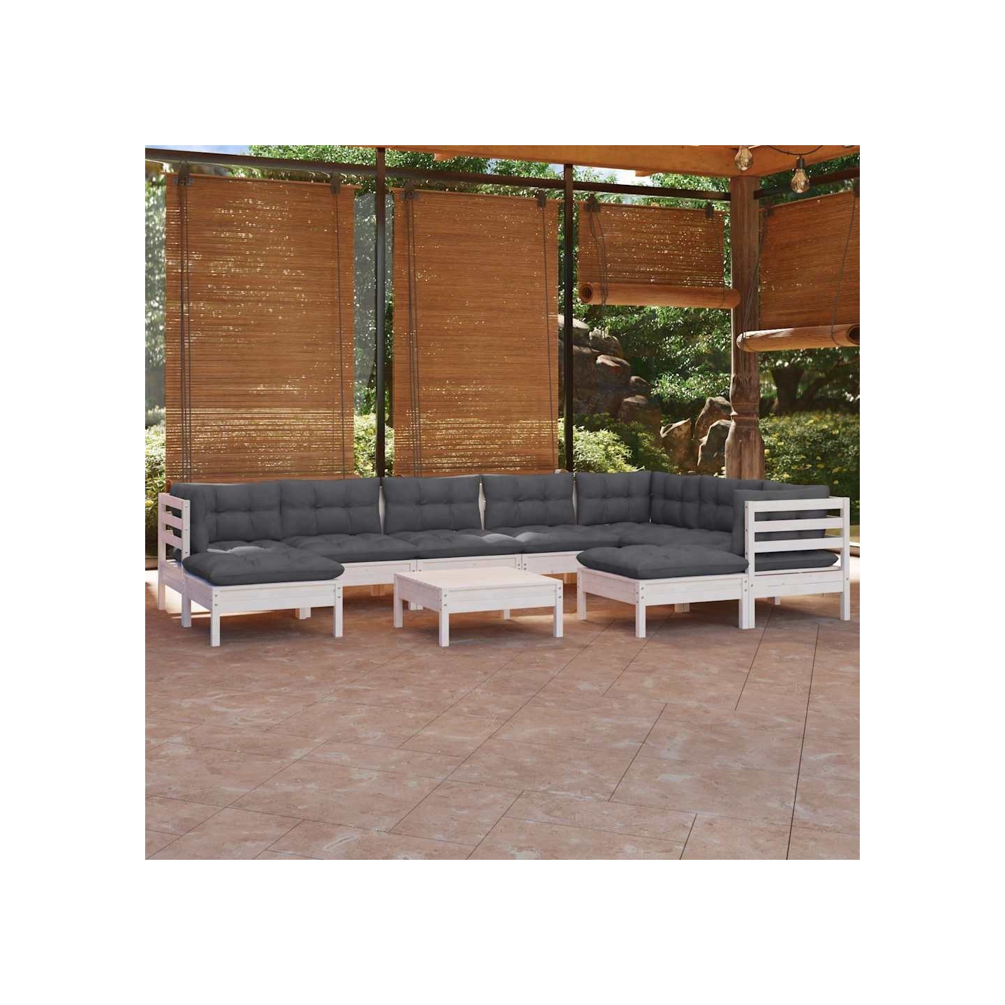 Salon de jardin 10 pcs avec coussins blanc bois de pin massif