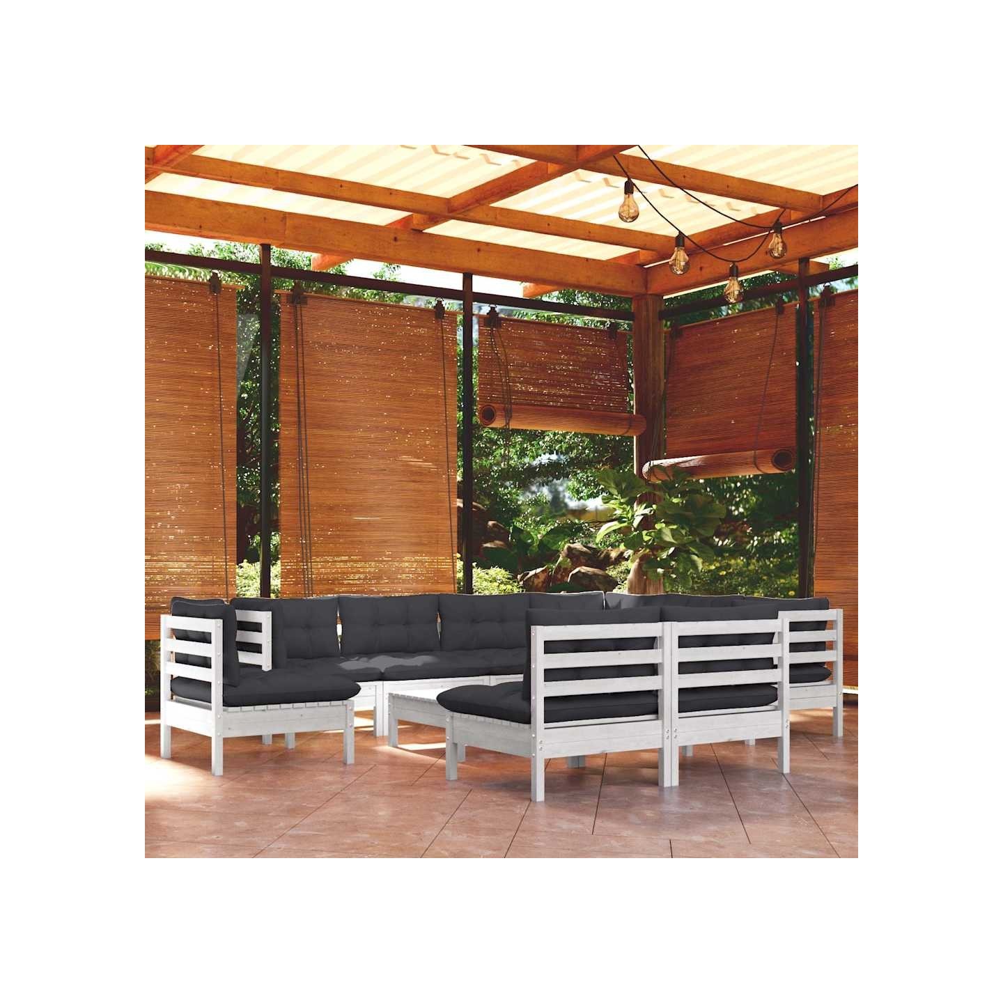 Salon de jardin 10 pcs avec coussins blanc bois de pin massif