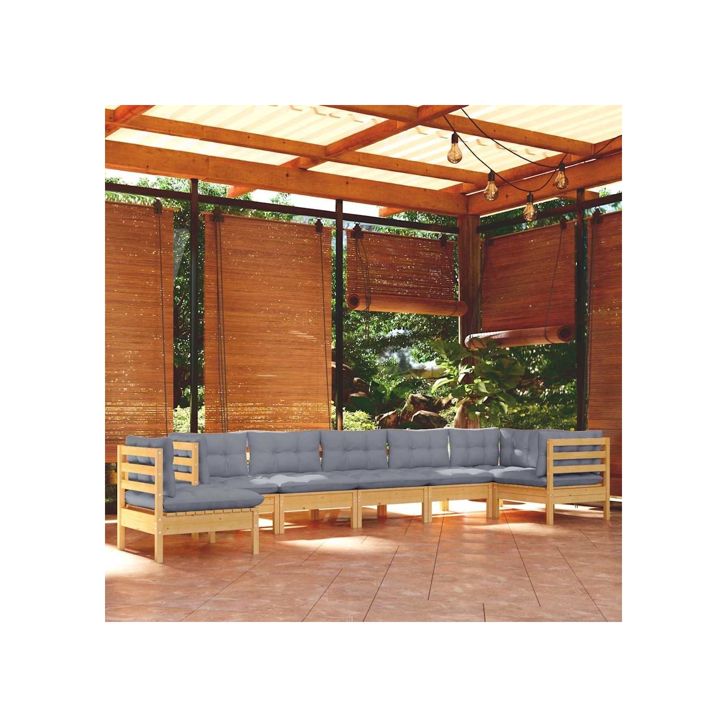 Salon de jardin 8 pcs avec coussins gris Bois de pin massif