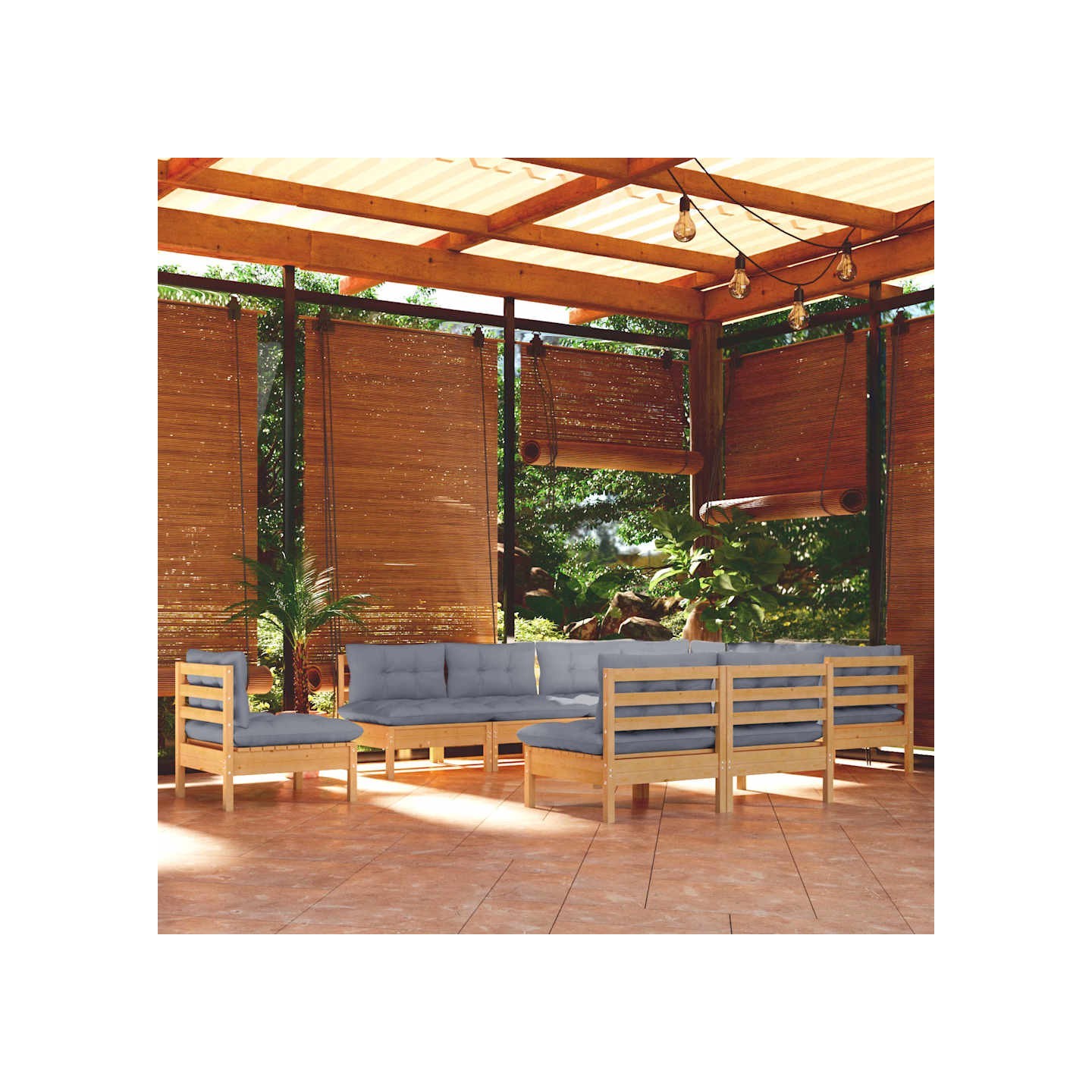 Salon de jardin 10 pcs avec coussins gris bois de pin massif
