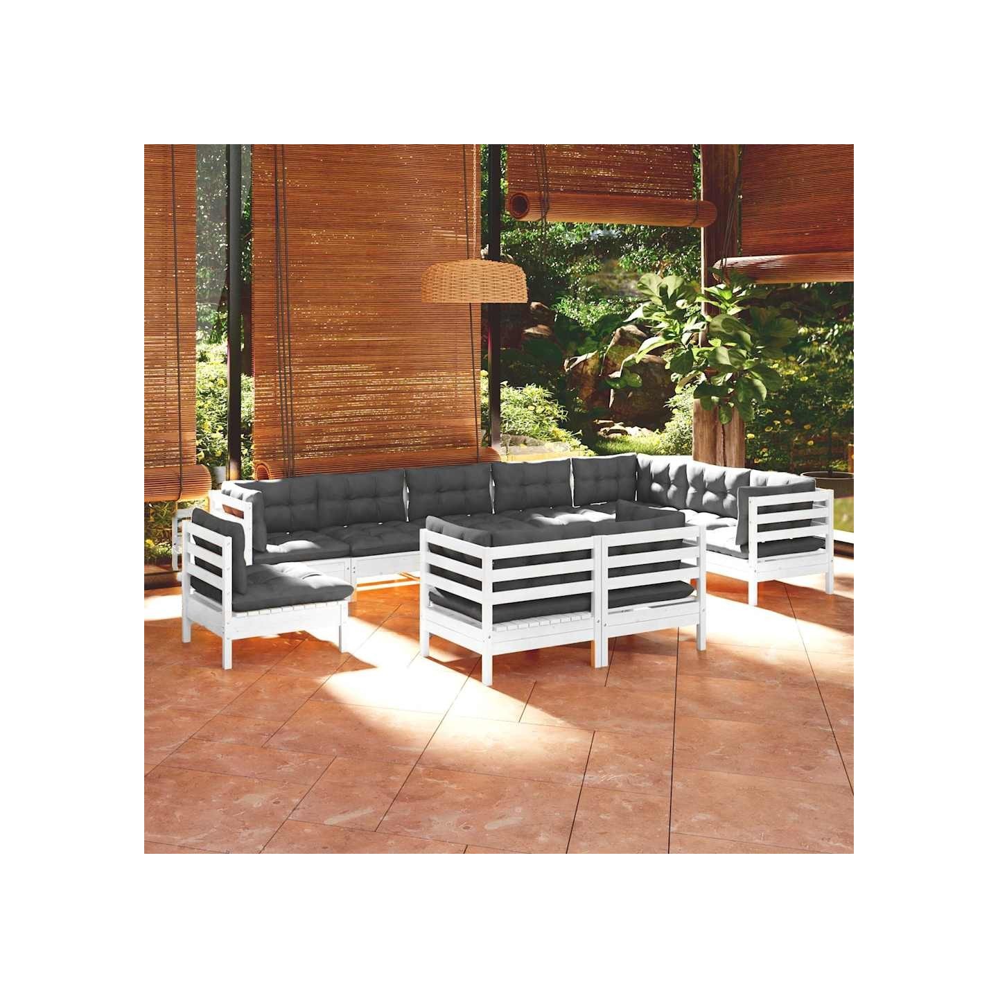 Salon de jardin 10 pcs avec coussins blanc bois de pin massif