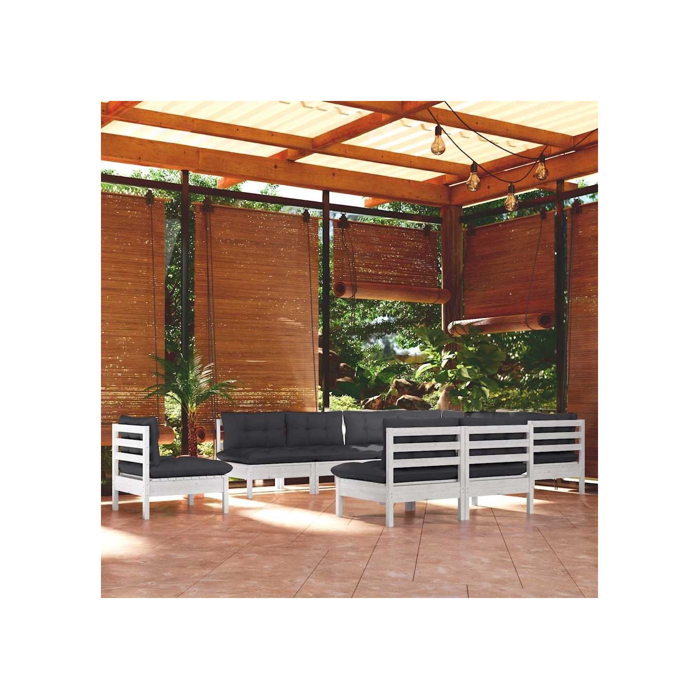 Salon de jardin 10 pcs avec coussins blanc bois de pin massif