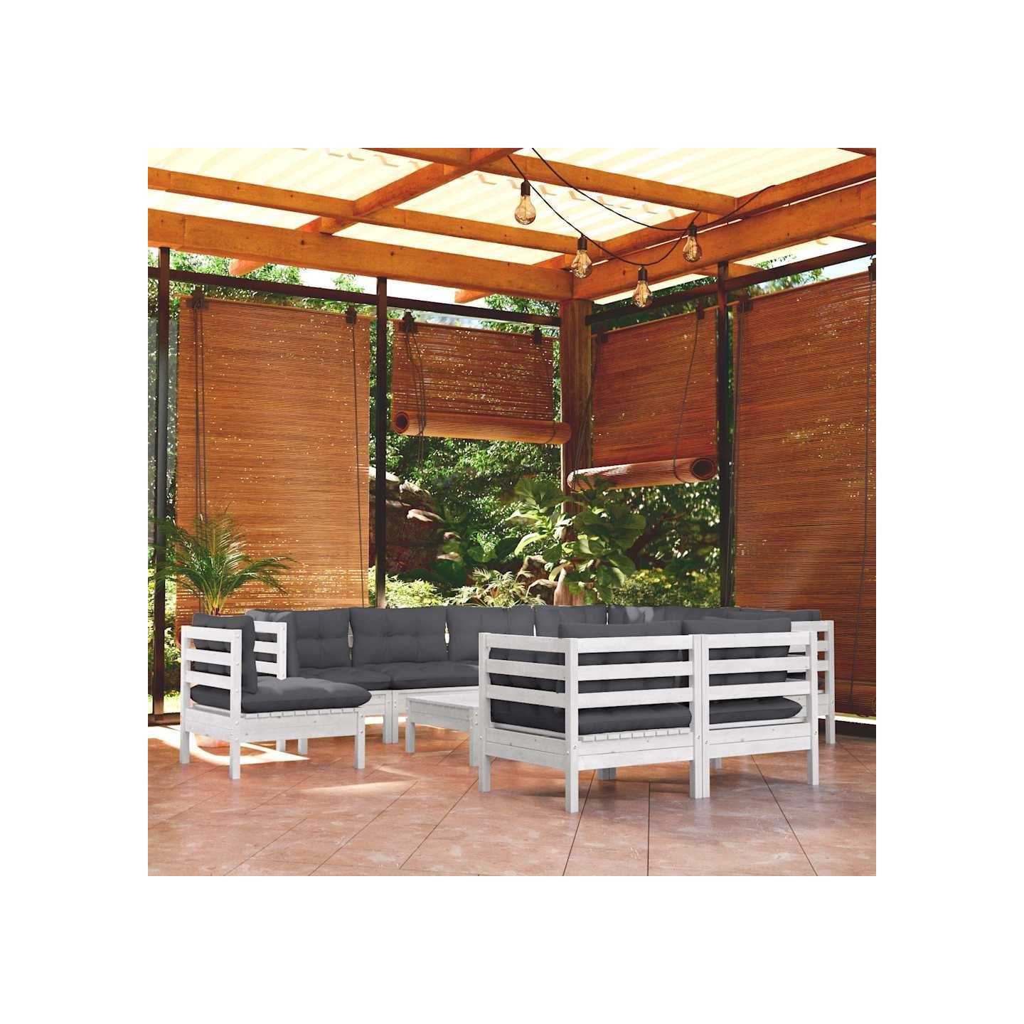 Salon de jardin 10 pcs avec coussins blanc bois de pin massif
