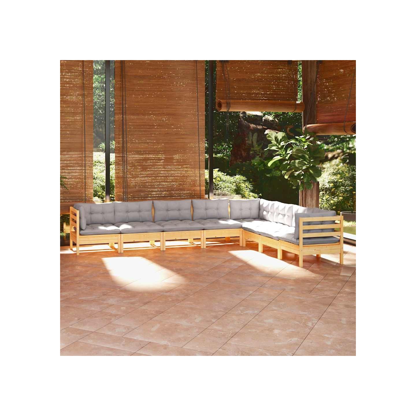 Salon de jardin 8 pcs avec coussins gris Bois de pin massif