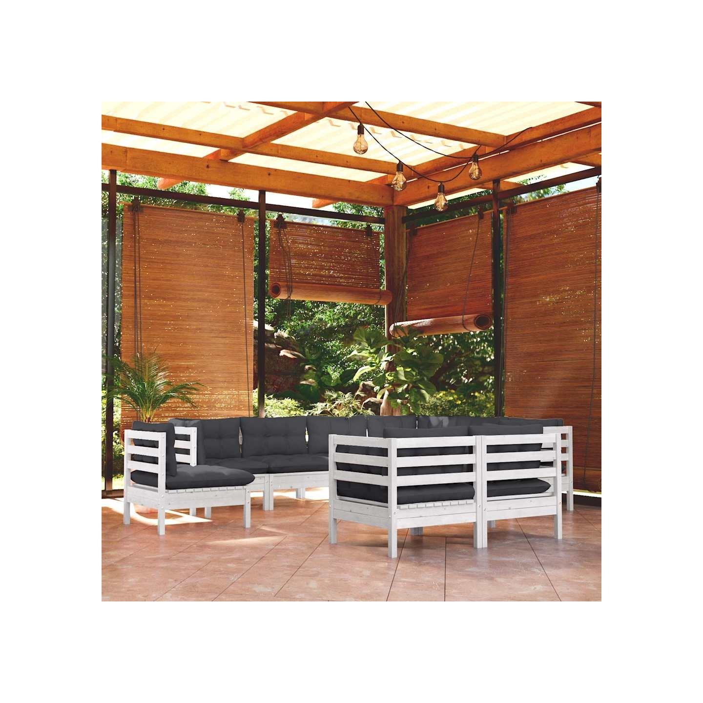 Salon de jardin 9 pcs avec coussins blanc bois de pin massif