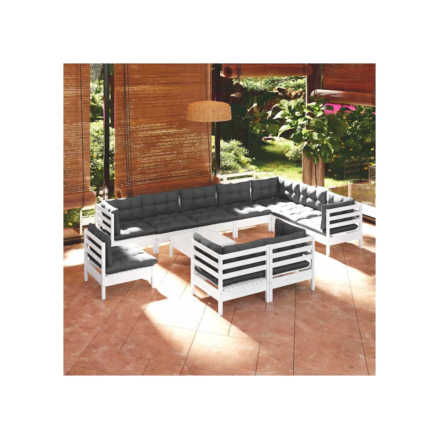 Salon de jardin 11 pcs avec coussins blanc bois de pin solide