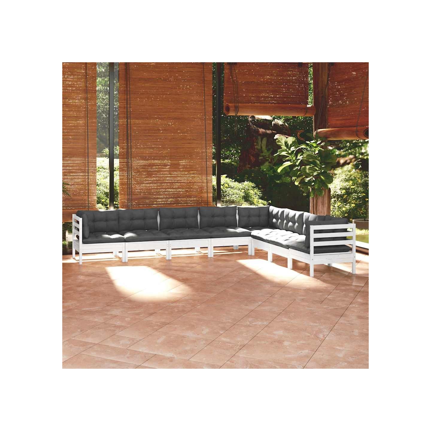 Salon de jardin 8 pcs avec coussins blanc bois de pin massif