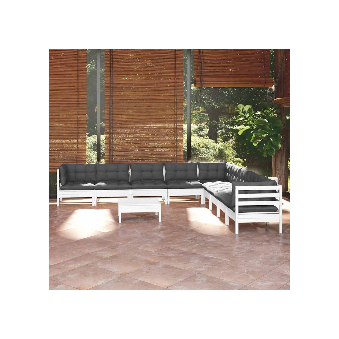 Salon de jardin 10 pcs avec coussins blanc bois de pin massif