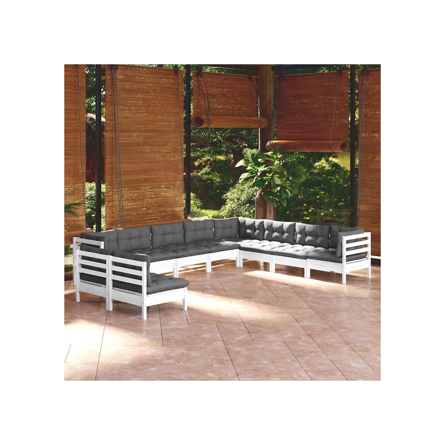 Salon de jardin 10 pcs avec coussins blanc bois de pin massif