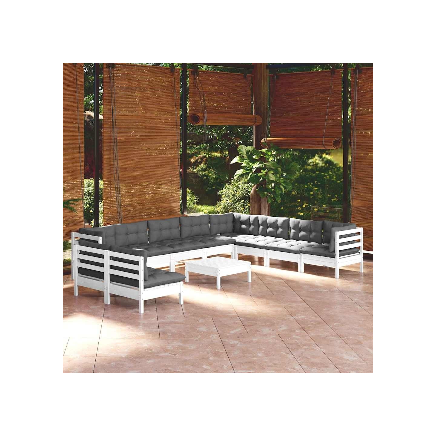 Salon de jardin 11 pcs avec coussins blanc bois de pin solide