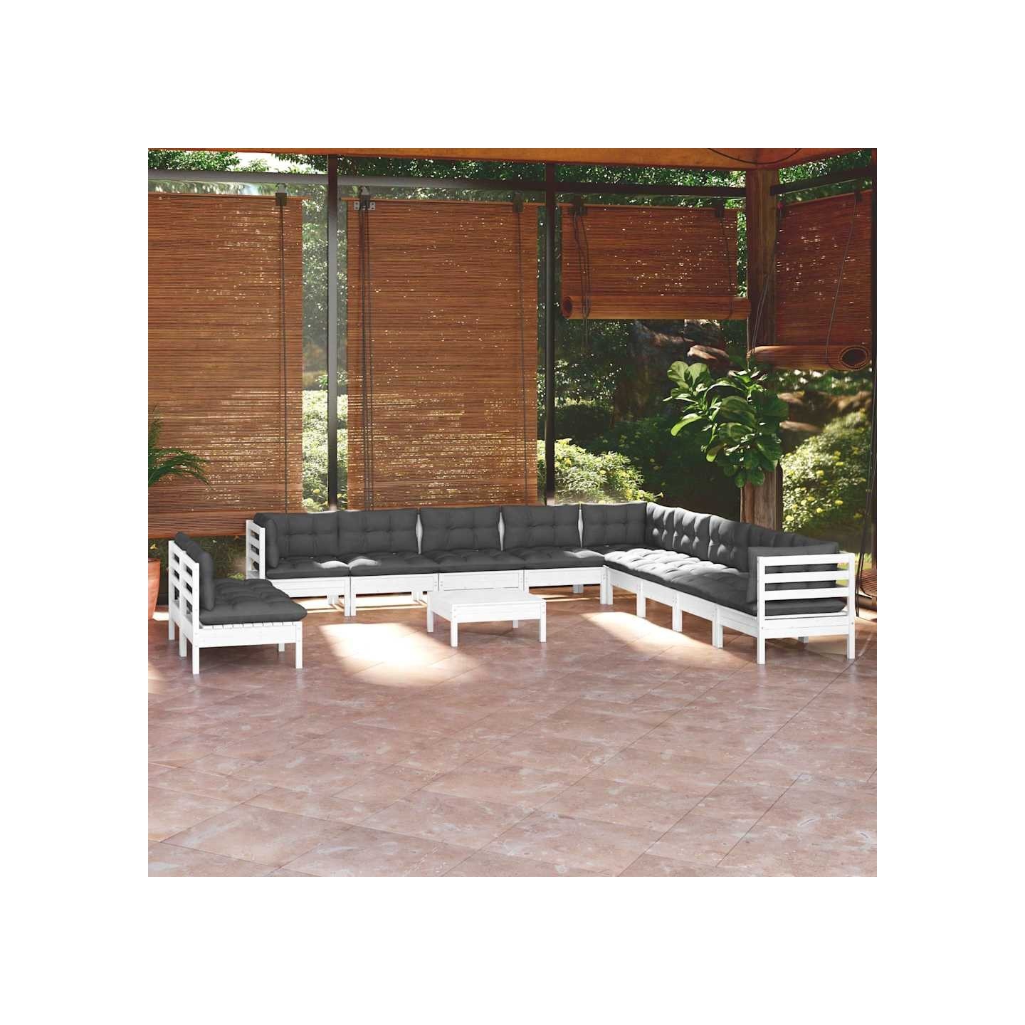 Salon de jardin 12 pcs avec coussins blanc bois de pin solide