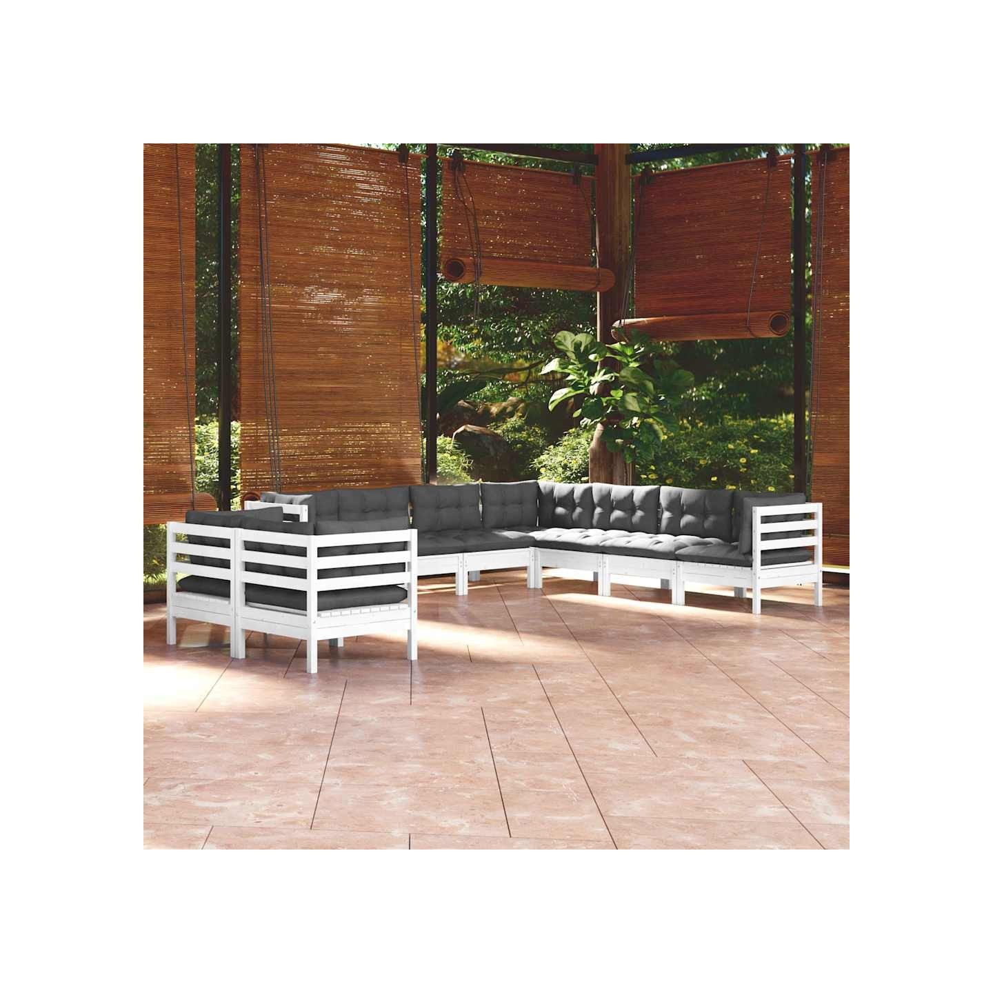 Salon de jardin 9 pcs avec coussins blanc bois de pin massif